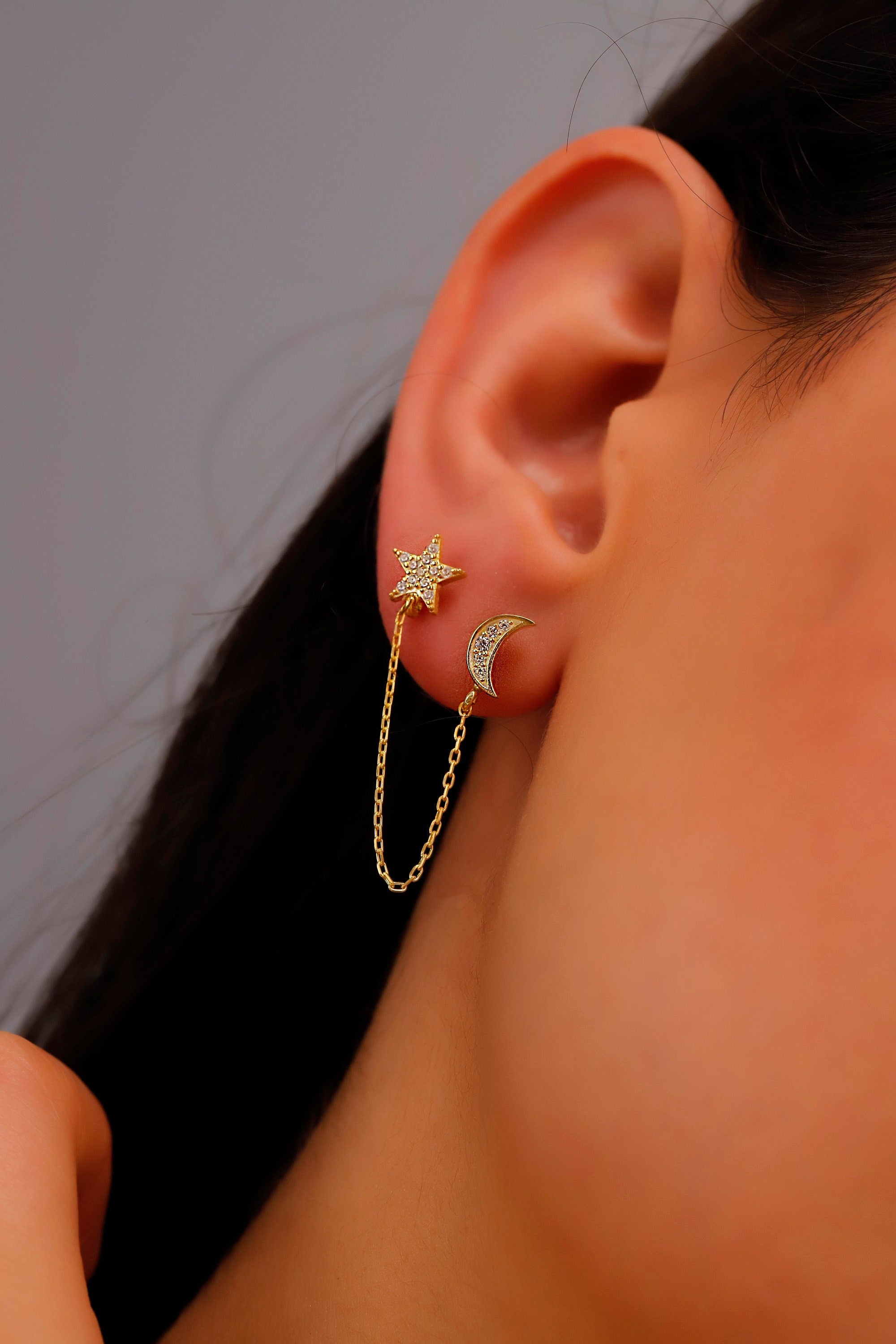 Celestial Dreams Gold Dangle Earrings - Sparkling Moon & Star Design, Waterproof & Chic