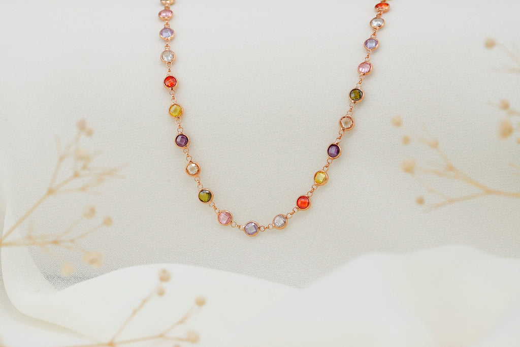 Gemstone Baguette Necklace - Multicolor Charm Jewelry