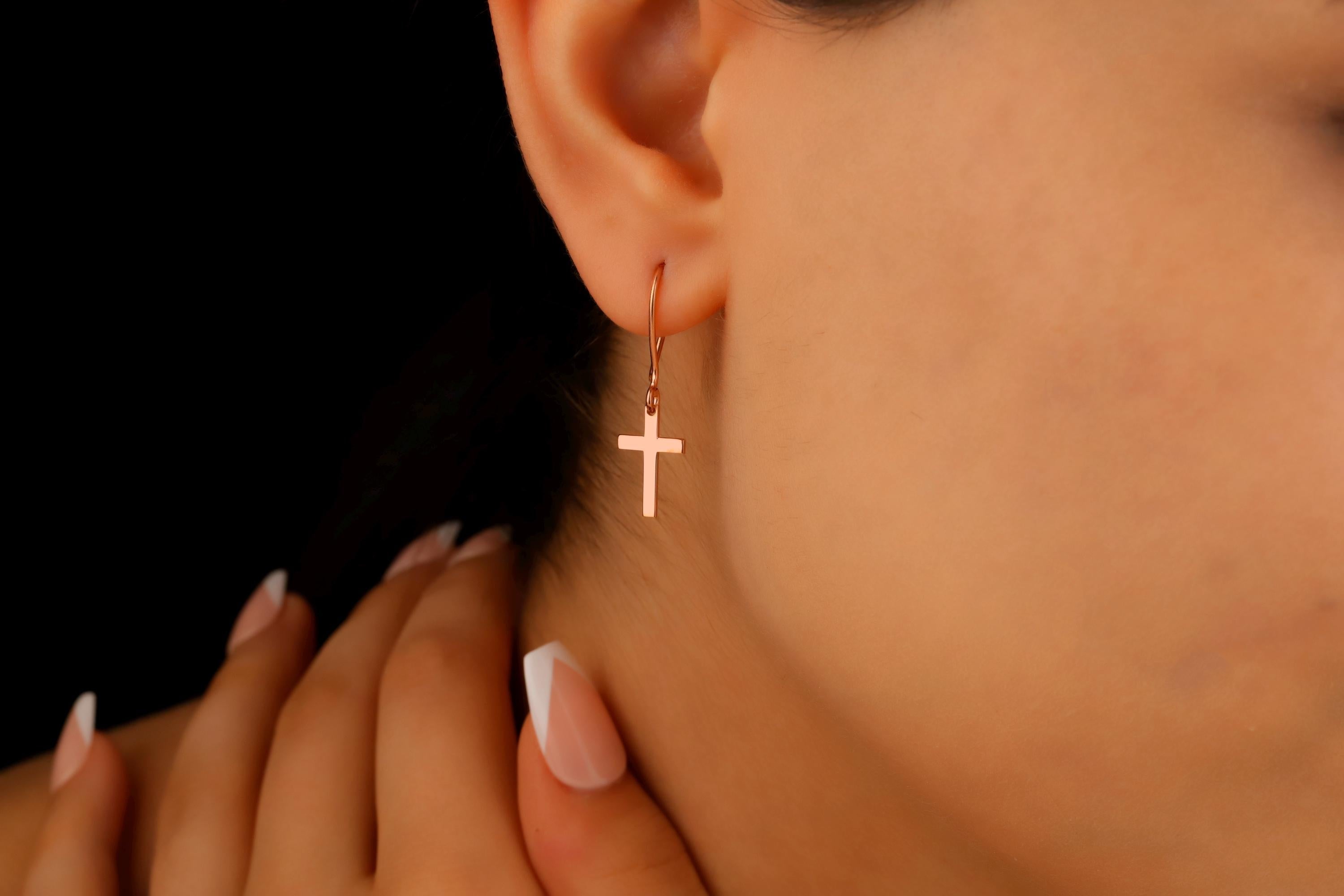 Shimmering 14k Gold Cross Earrings - Dazzling Faith-Inspired Elegance
