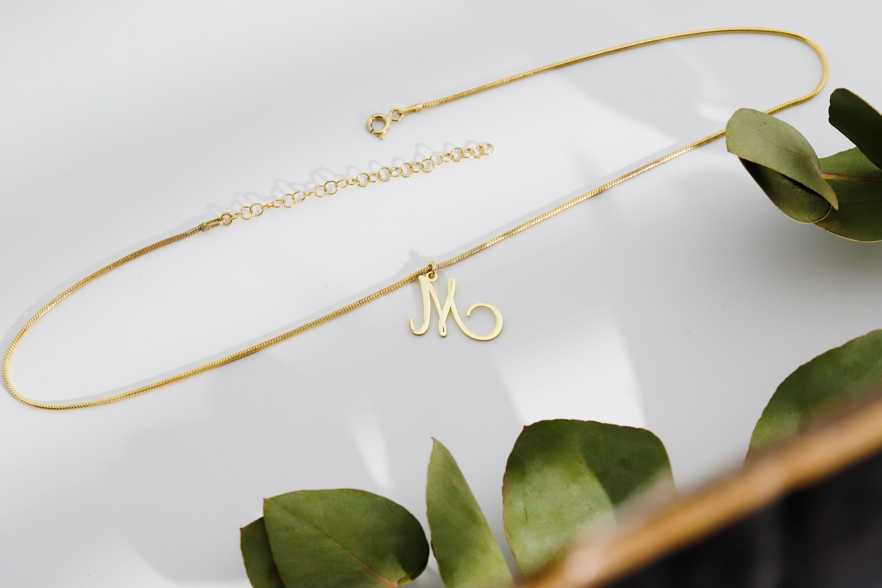 Dainty 14K Gold Initial Necklace with Snake Chain – Personalized Elegance for Every Occasion