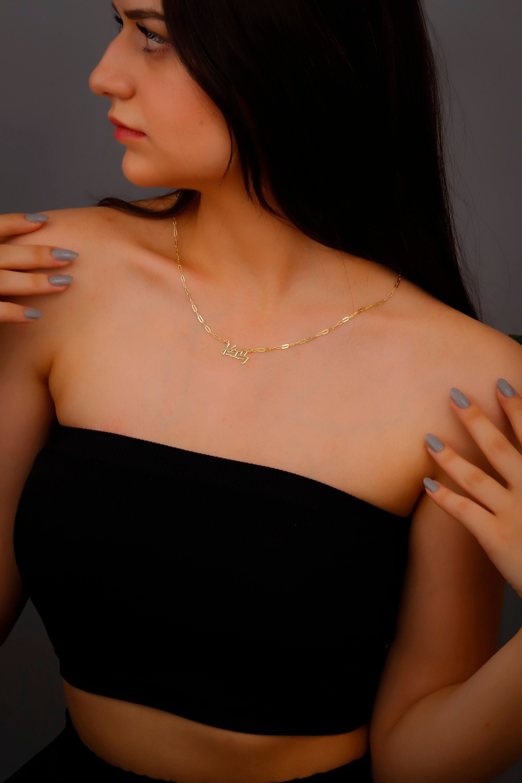 Dazzling Name Necklace - Personalized Gold Mandarin Script with Link Chain, Unique Chinese Characters Jewelry