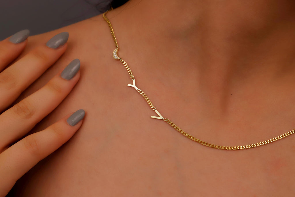 Dainty Initial Necklace by SilverGoldandRose | Personalize Your Style with a Unique Sideways Letter Design