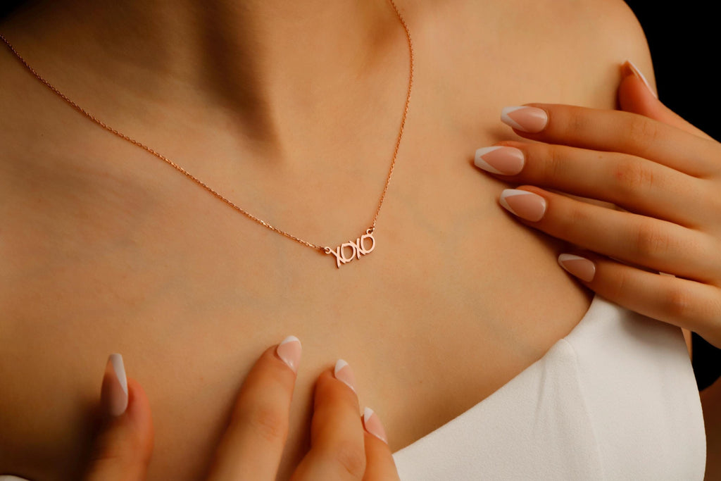 Dainty XOXO Gold Hugging Pendant Necklace | Silver Kisses Jewelry for Her | Perfect Gift for Girls