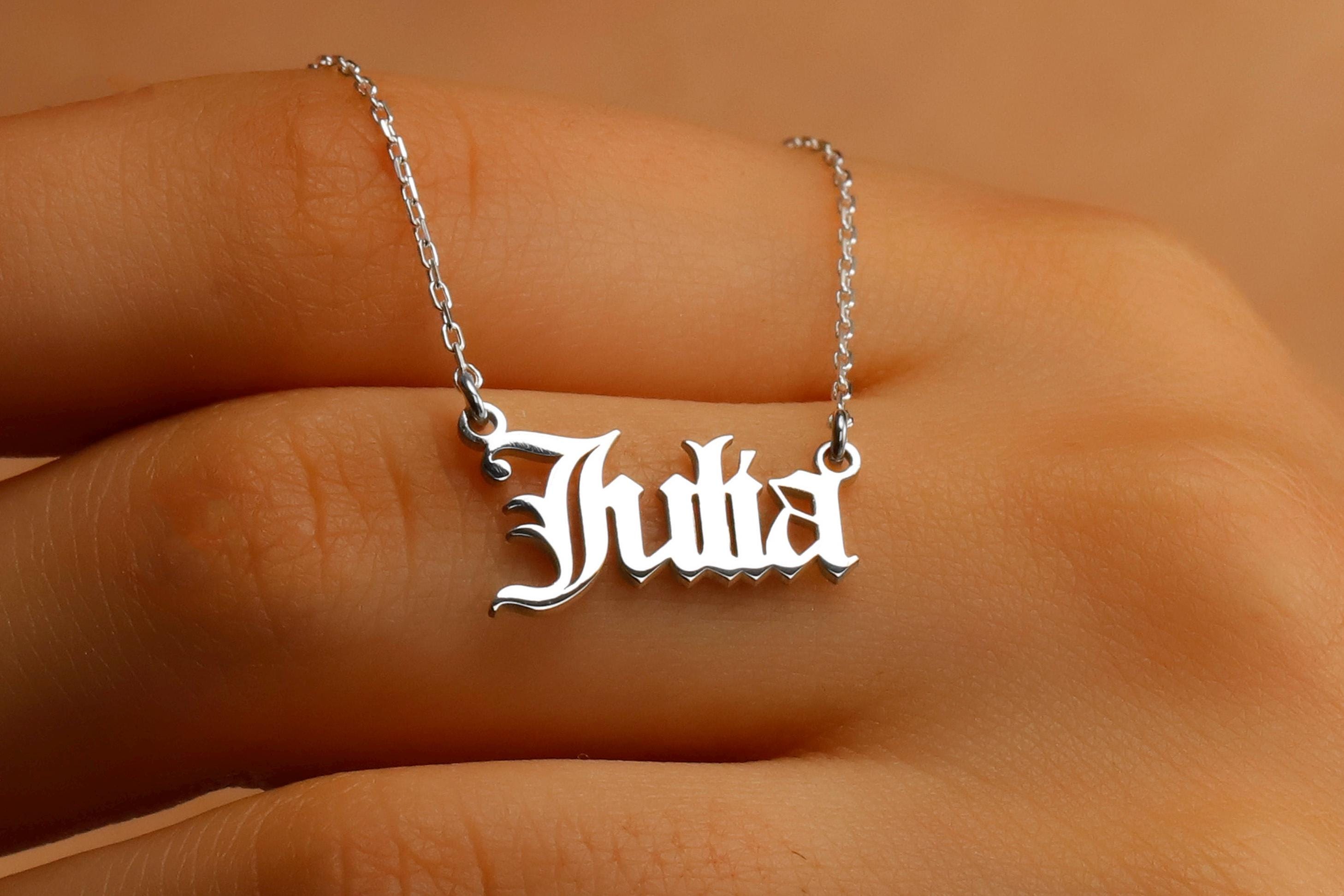 Custom Old English Name Necklace in Silver, Gold, and Rose