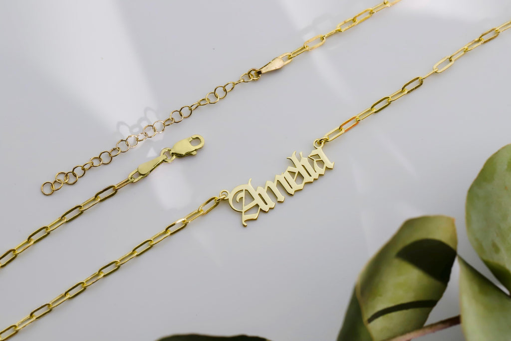 Dainty Old English Name Necklace with Link Chain - Personalized Silver or Gold Jewelry