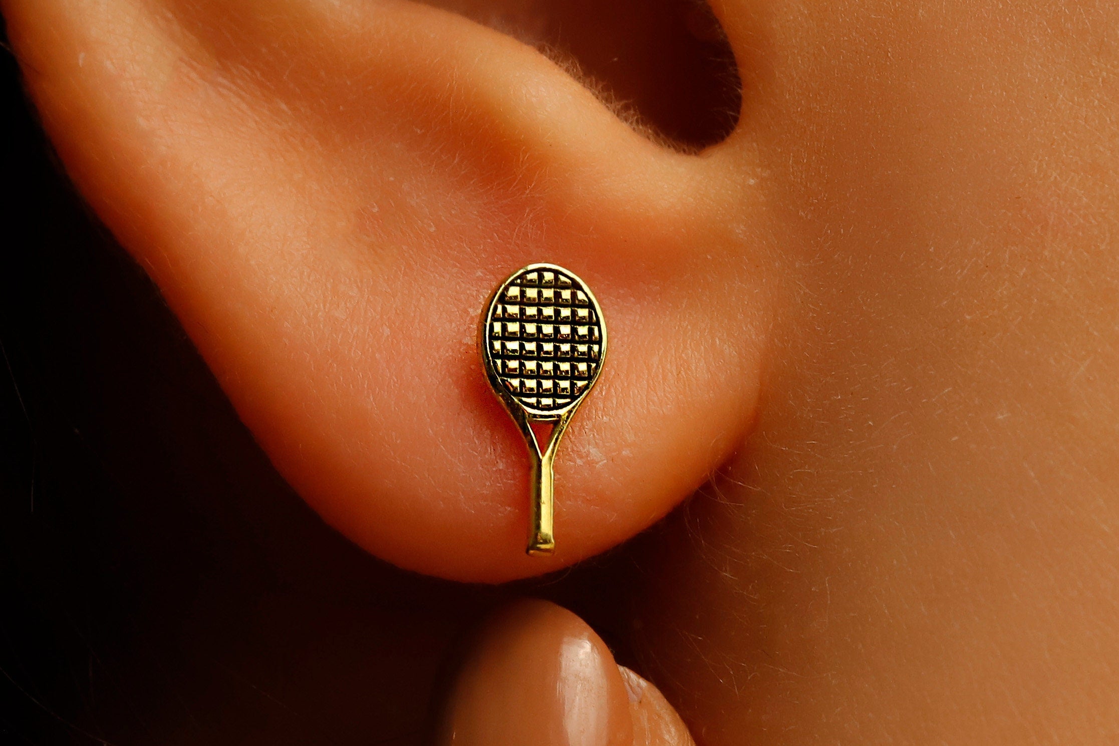 Tennis Racket Stud Earrings in 925 Sterling Silver