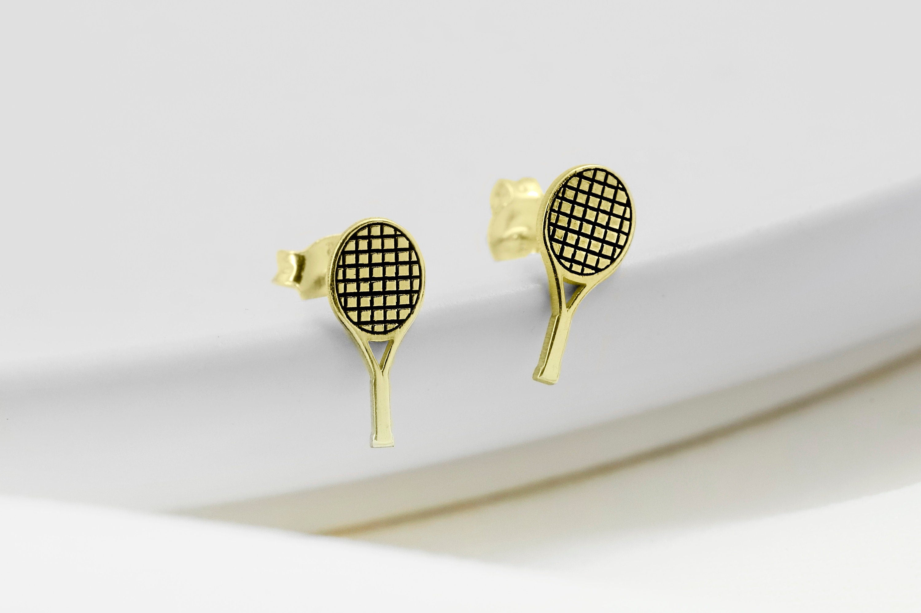 Tennis Racket Stud Earrings in 925 Sterling Silver