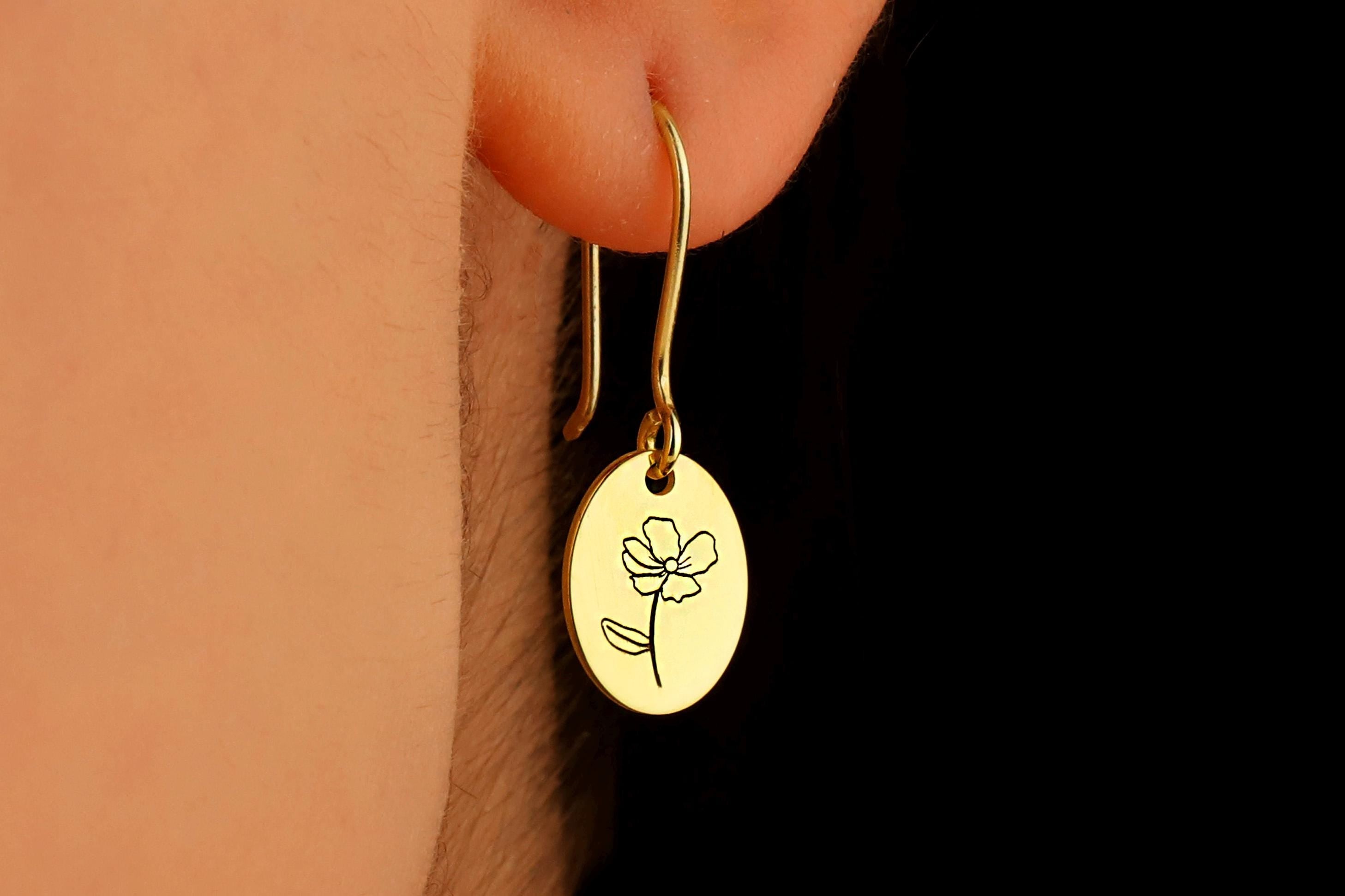 Birth Flower Dangle Earrings - Dainty Gold and Silver for Minimalist Elegance