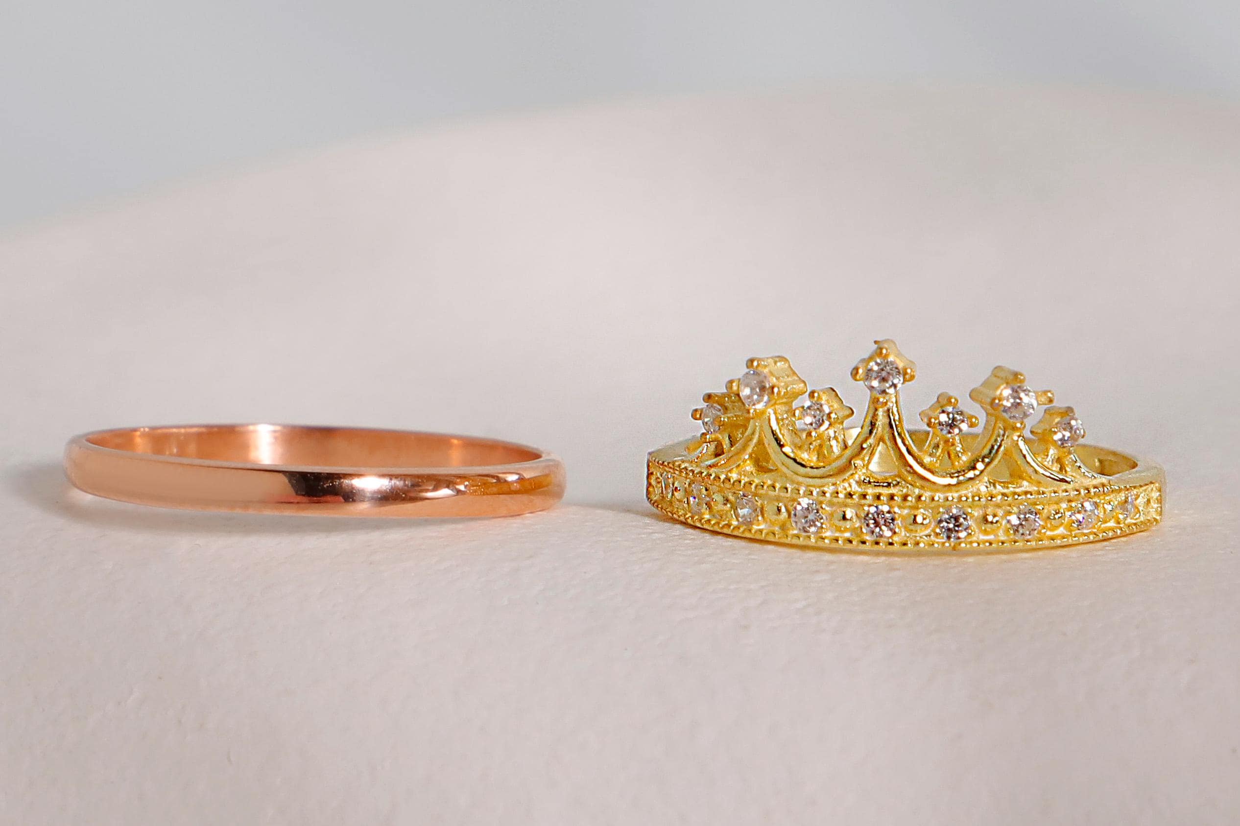 Gold Queen Crown Ring with Elegant Rose Band