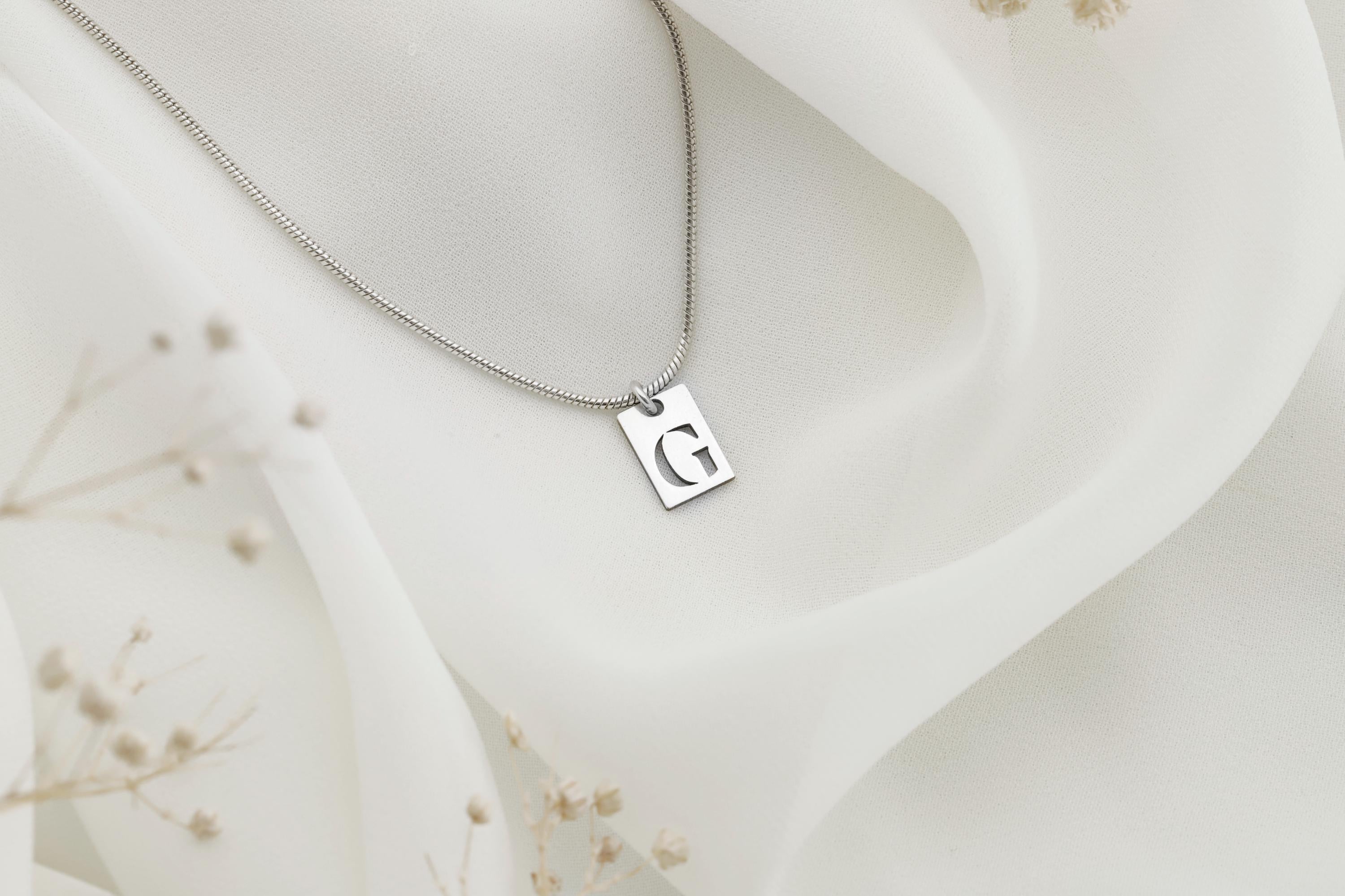 Minimalist Bar Initial Necklace - Tiny Charm with Snake Chain & Cut Out Tag - Personalized Letter Jewelry Gift