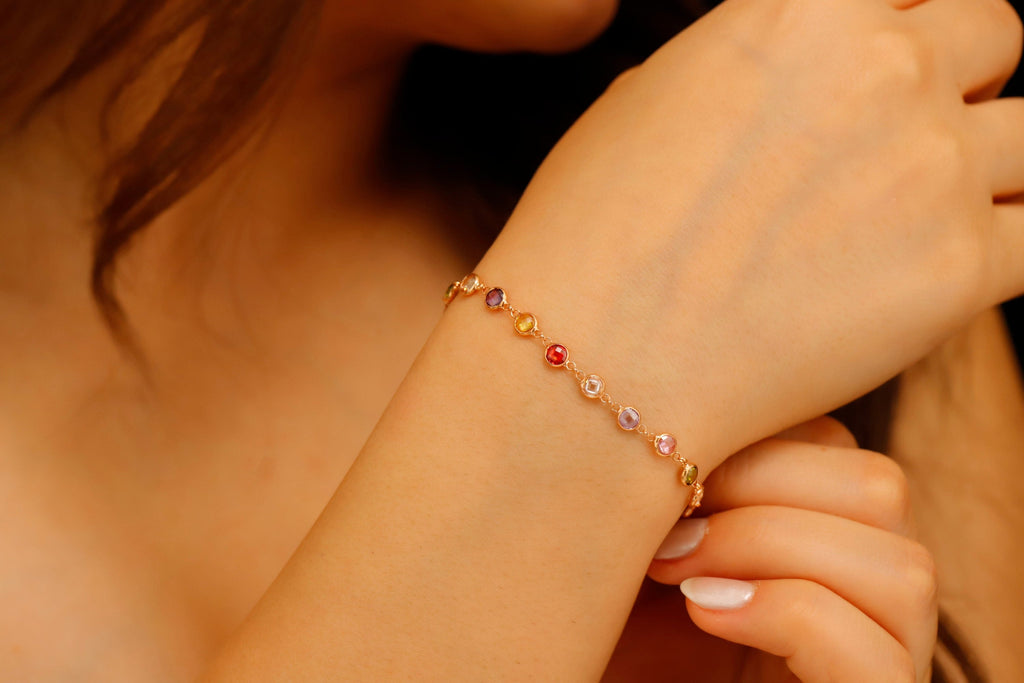 Rainbow Bliss Multi-Station Baguette Bracelet in 925 Sterling Silver