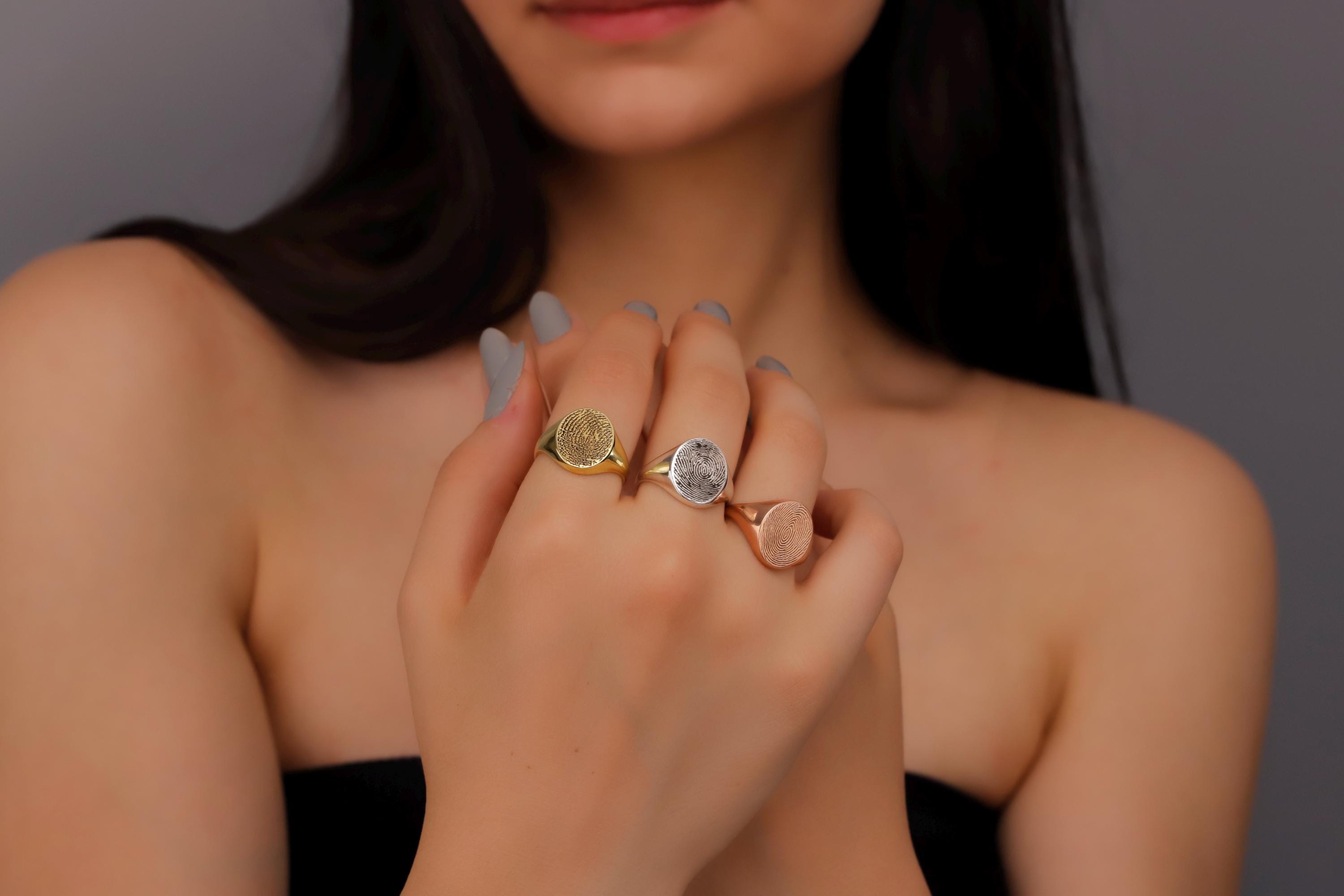 Fingerprint Jewelry Co. Custom Fingerprint Ring in Sterling Silver – Personalized Memorial Gift