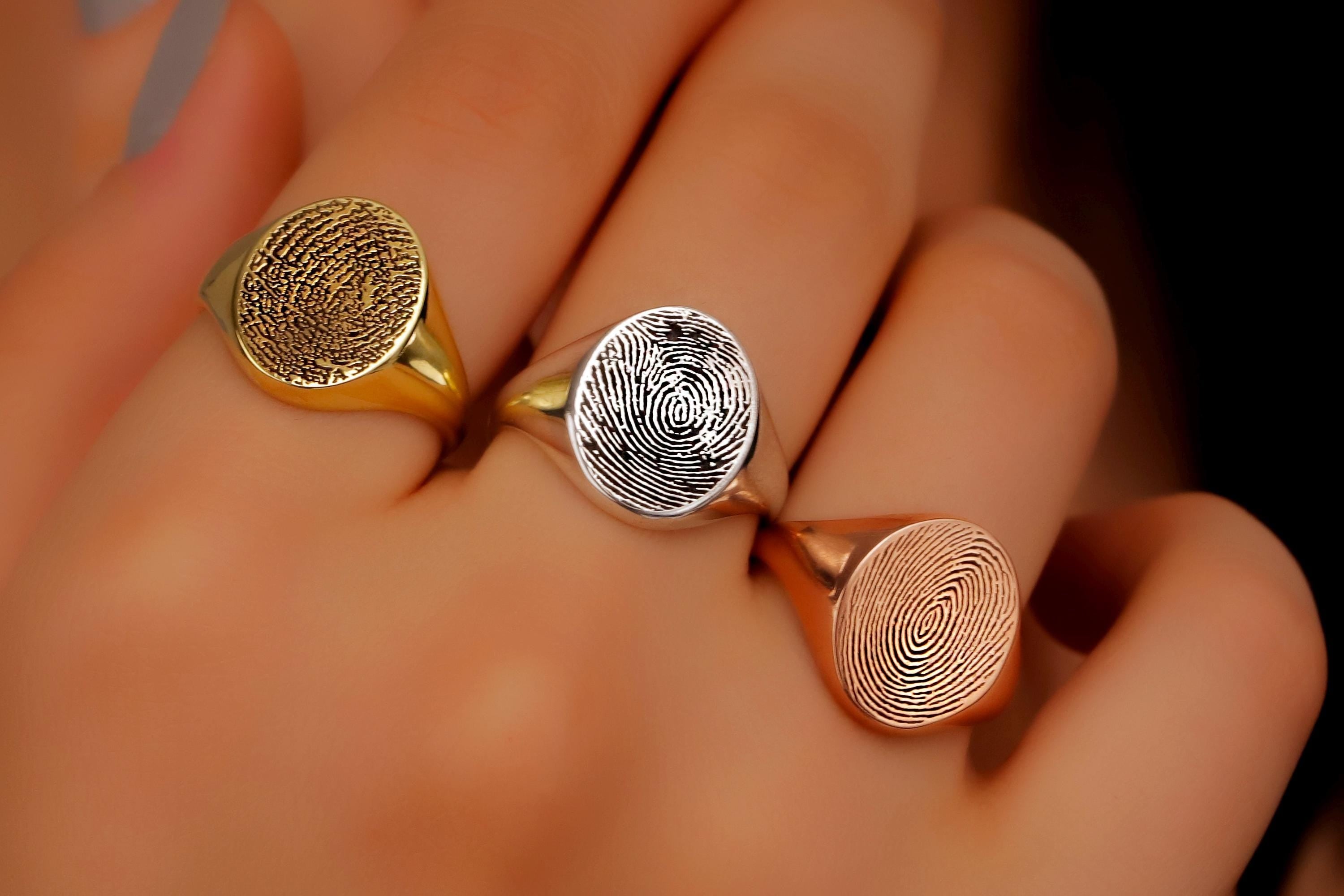 Fingerprint Jewelry Co. Custom Fingerprint Ring in Sterling Silver – Personalized Memorial Gift