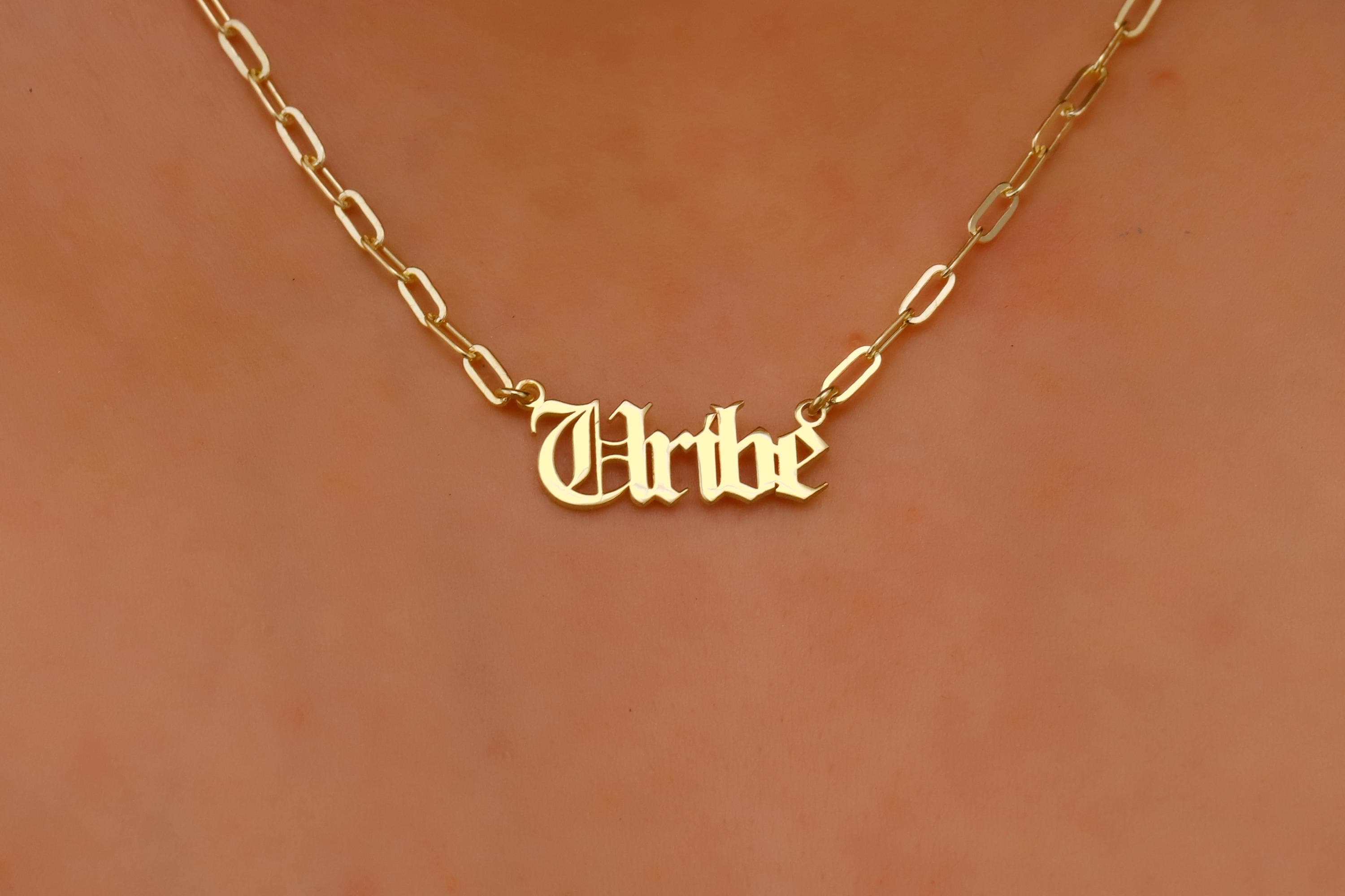 Dainty Old English Name Necklace with Link Chain - Personalized Silver or Gold Jewelry