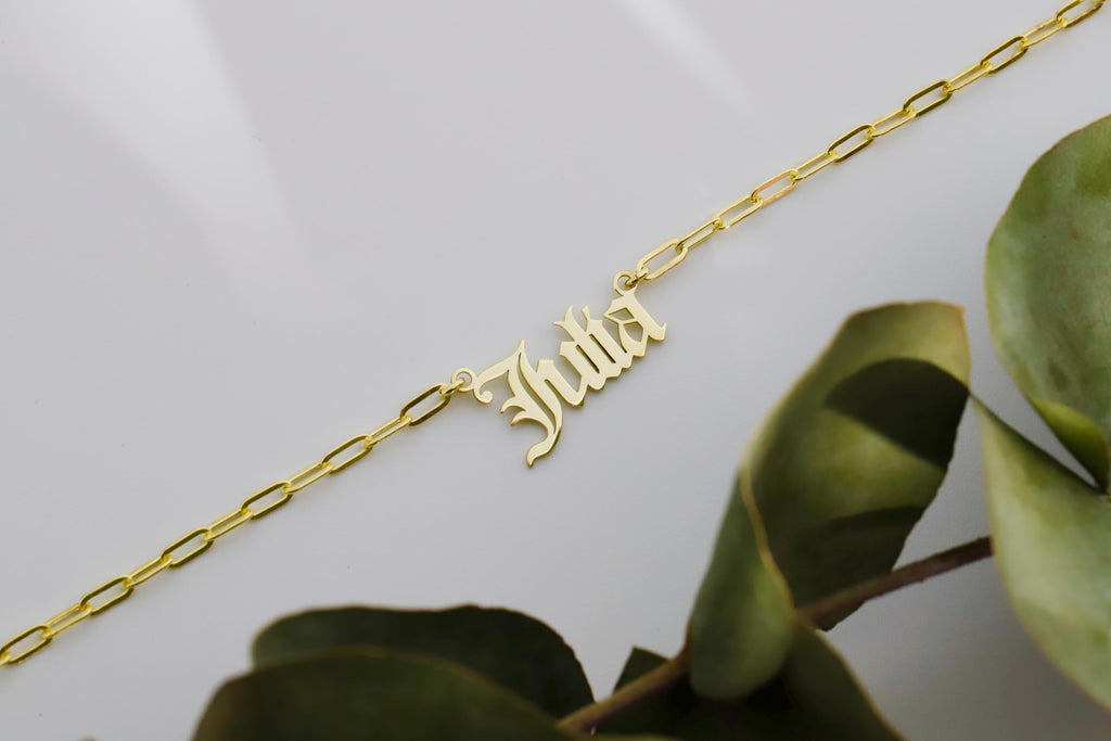 Dainty Old English Name Necklace with Link Chain - Personalized Silver or Gold Jewelry