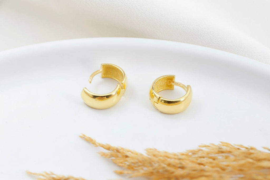 Gold & Glam 18K Gold Chunky Hoop Earrings - Bold Dome Design with 925 Sterling Silver Base