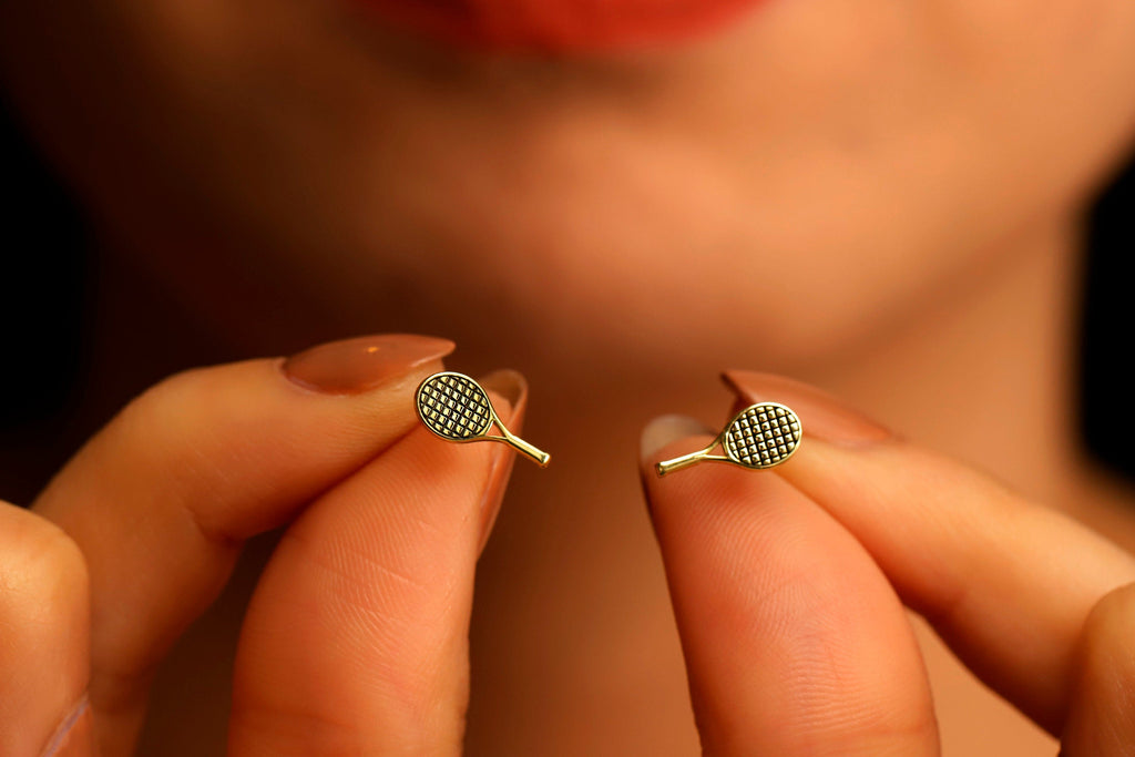 Tennis Racket Stud Earrings in 925 Sterling Silver