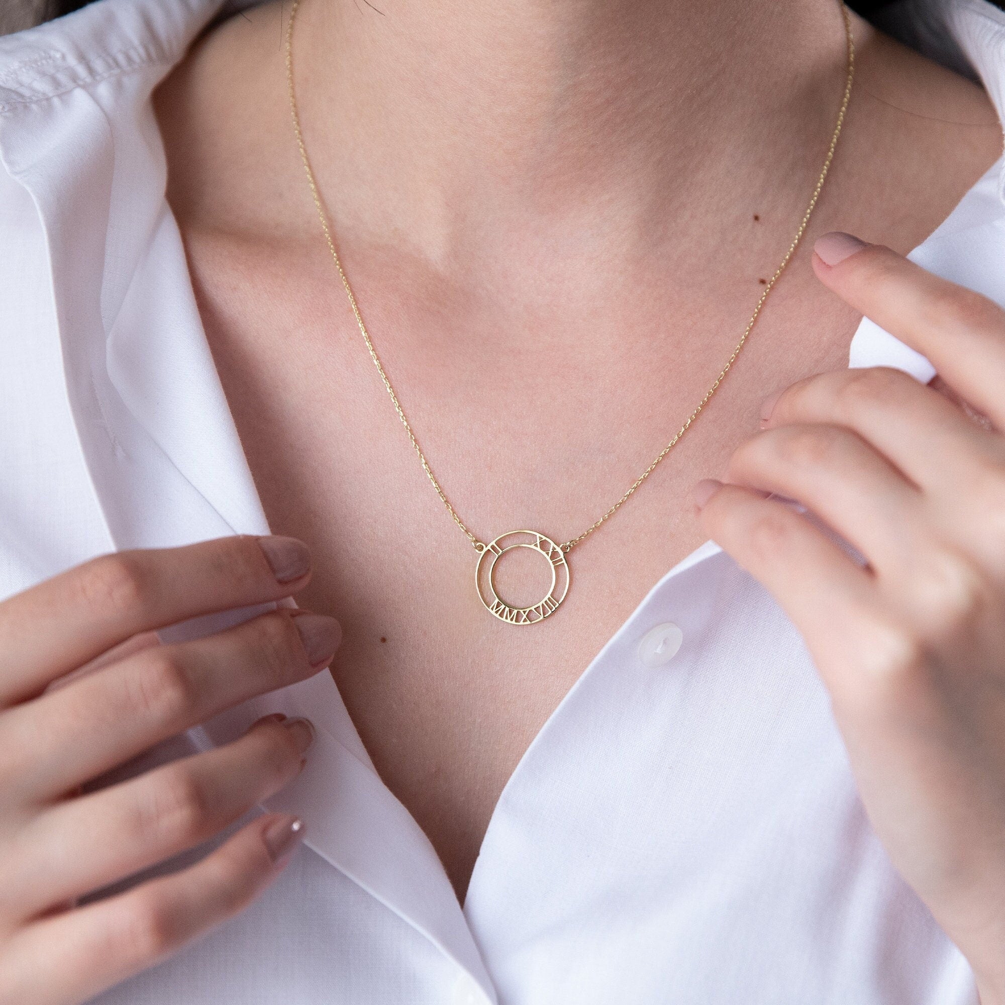 Silver & Stone Roman Numerals Necklace | Custom Date Gift for Moms & Weddings | Unique Personalized Jewelry
