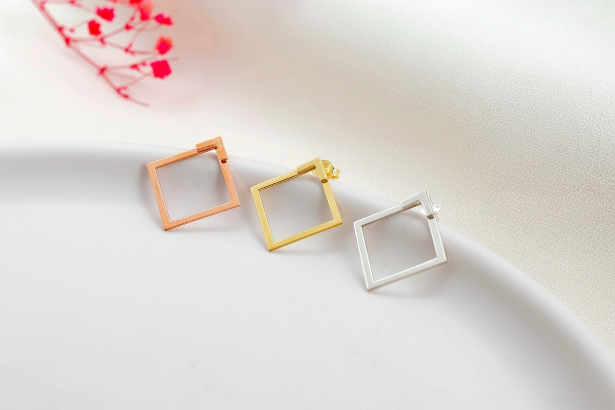 Square Ear Jacket Earrings in 925 Sterling Silver