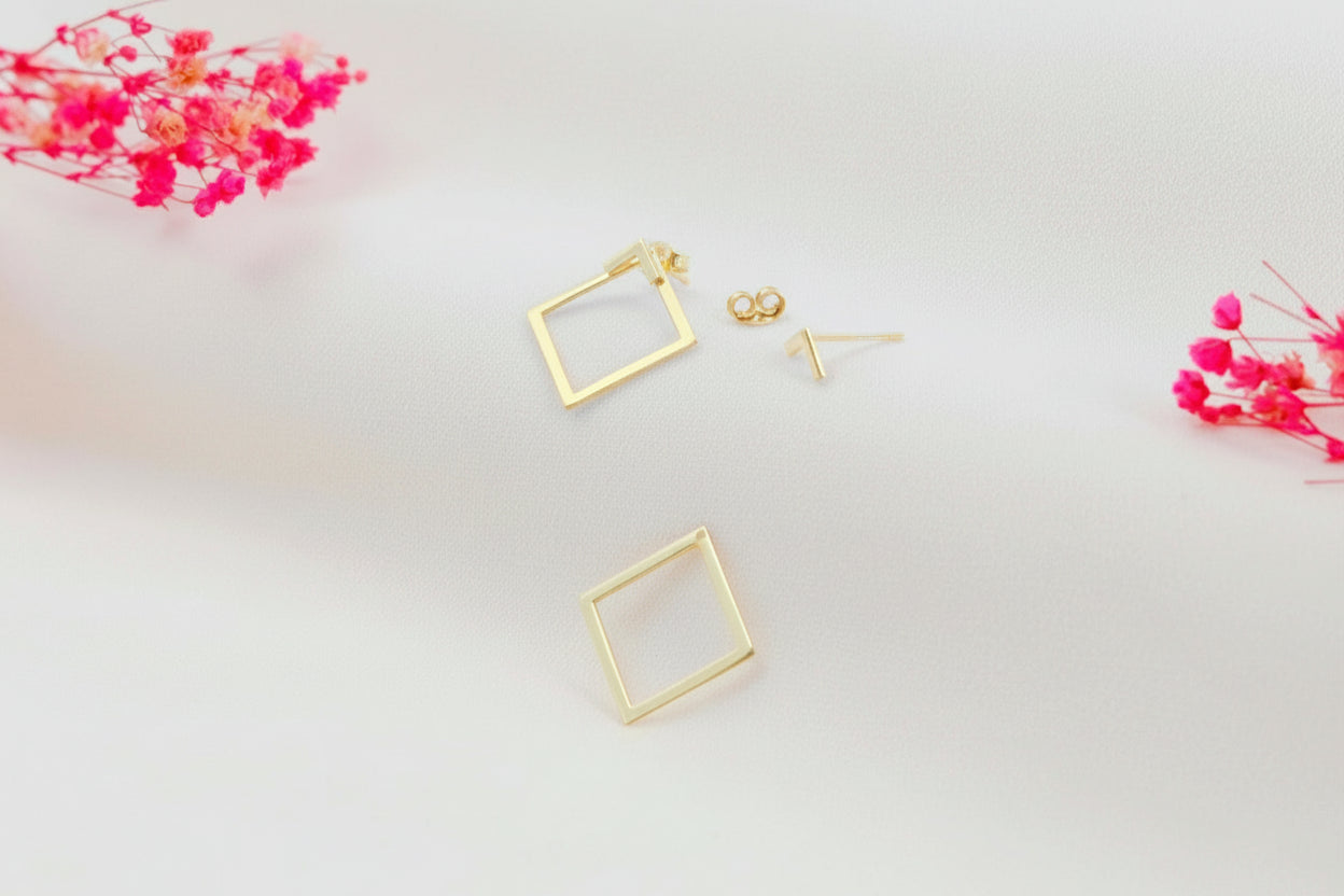 Square Ear Jacket Earrings in 925 Sterling Silver