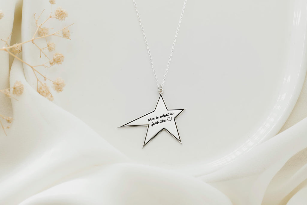 Starstruck Jewelry Personalized Star Charm Necklace - Custom Handwriting Engraving, 14K Gold Filled Gift for Her