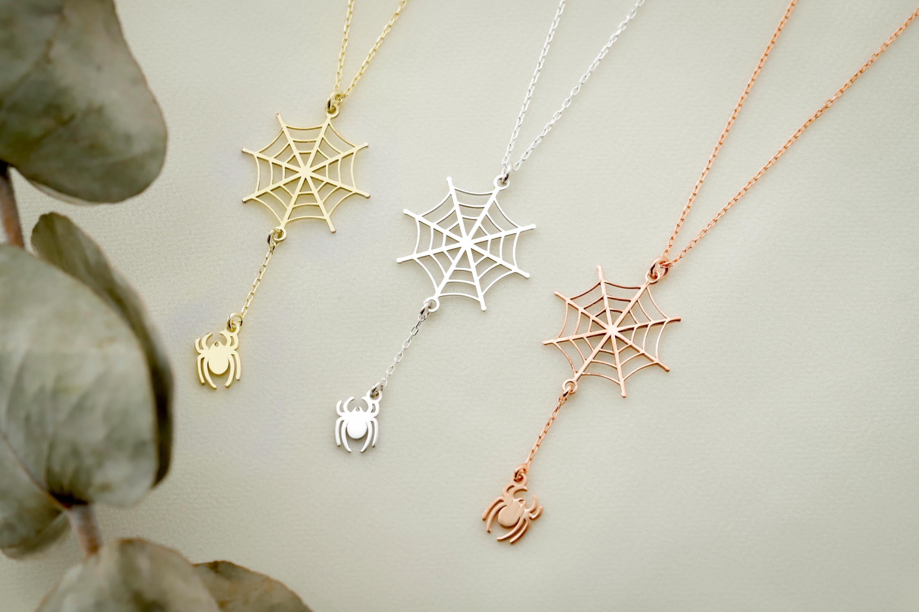 Spooktacular Charm: Halloween Spider Web Necklace with Dazzling Crystal Accents