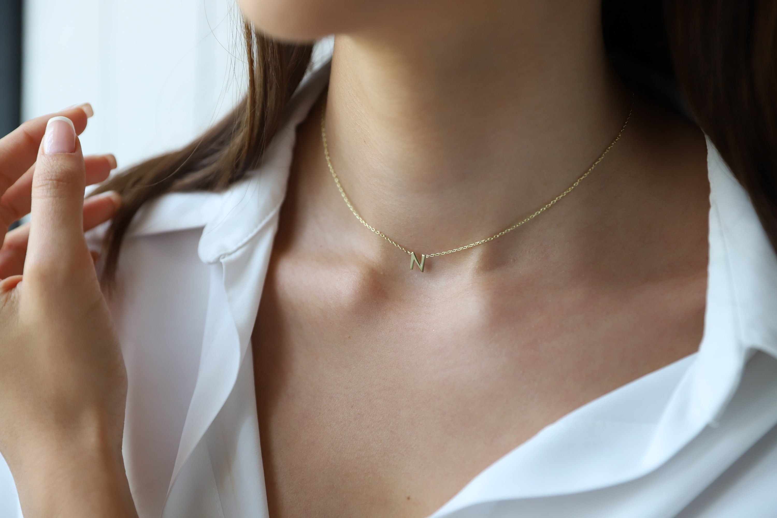 925 Sterling Silver Initial Choker Necklace • Personalized Letter Jewelry for Her