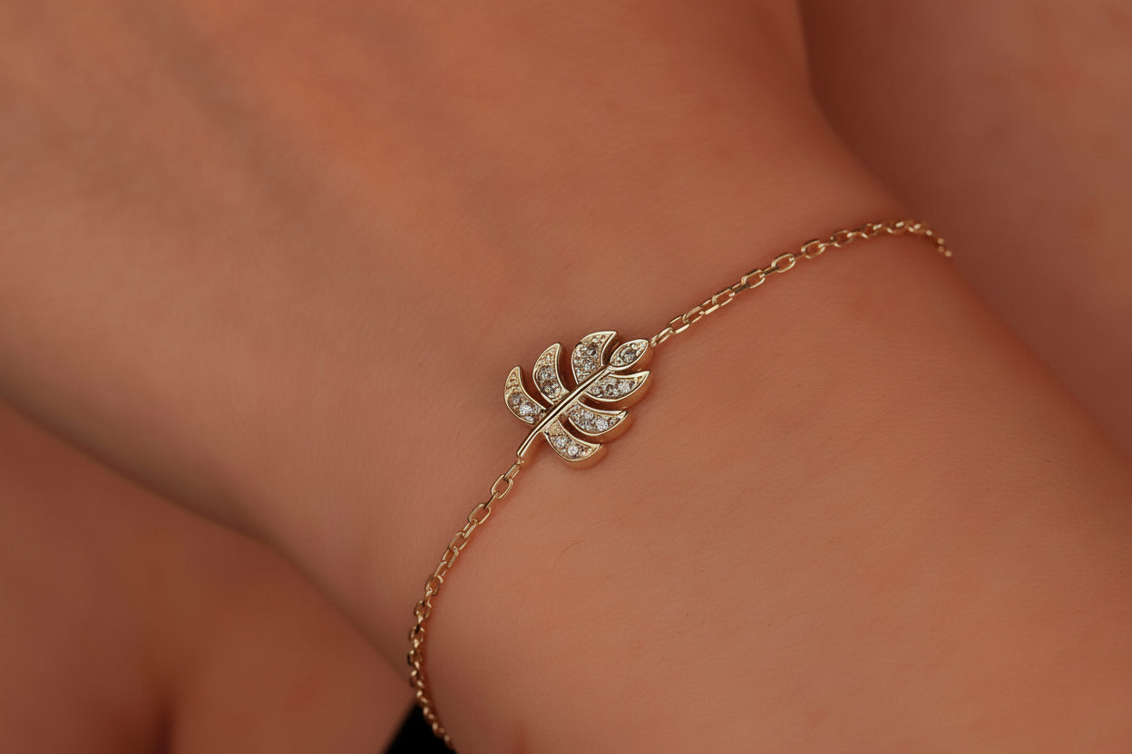 Monstera Magic Bracelet - Dainty Tropical Leaf with Sparkling CZ Stone