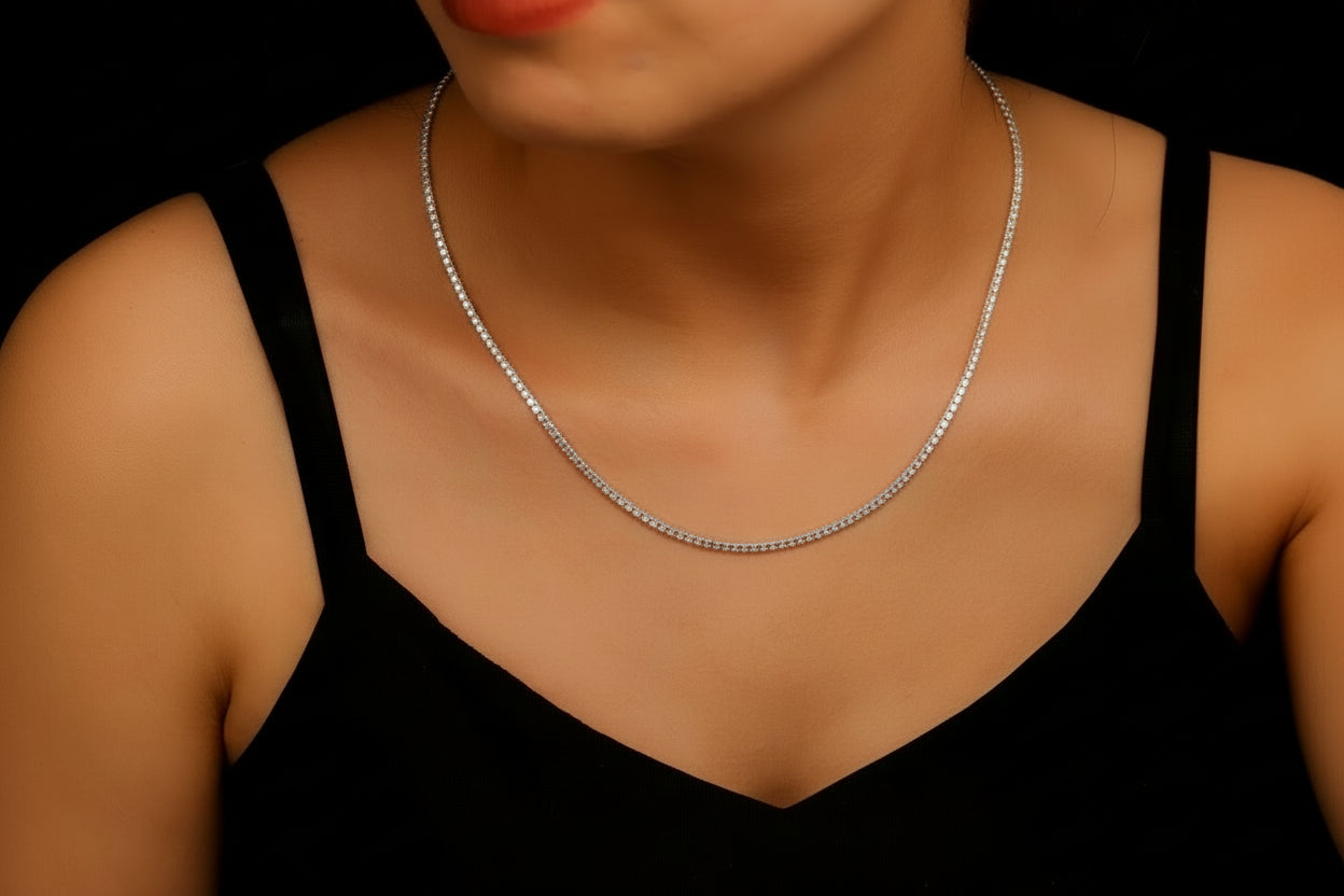 Diamond Tennis Choker Necklace in 925 Sterling Silver