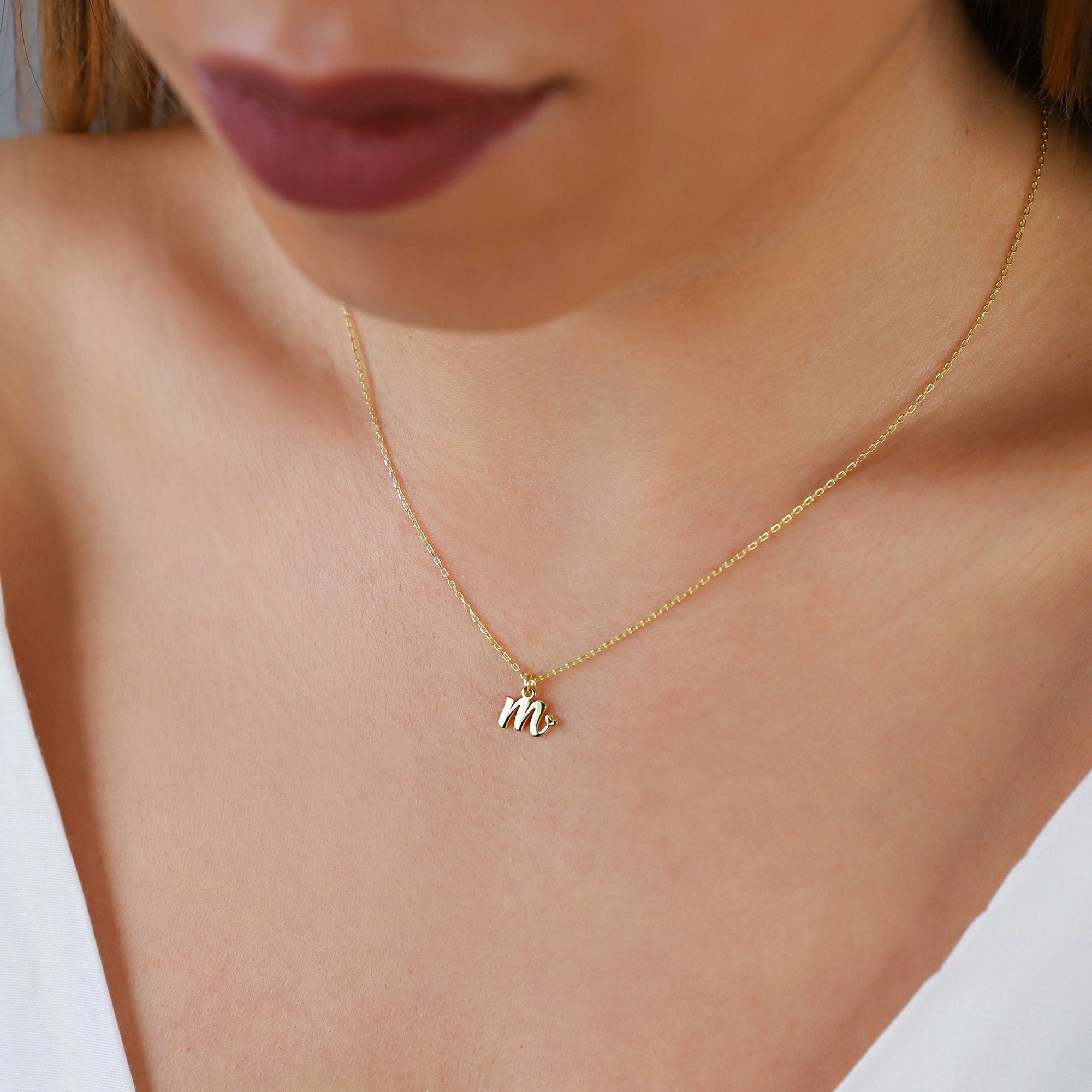 Tiny Initial Heart Necklace | Custom Dainty Pendant in Sterling Silver
