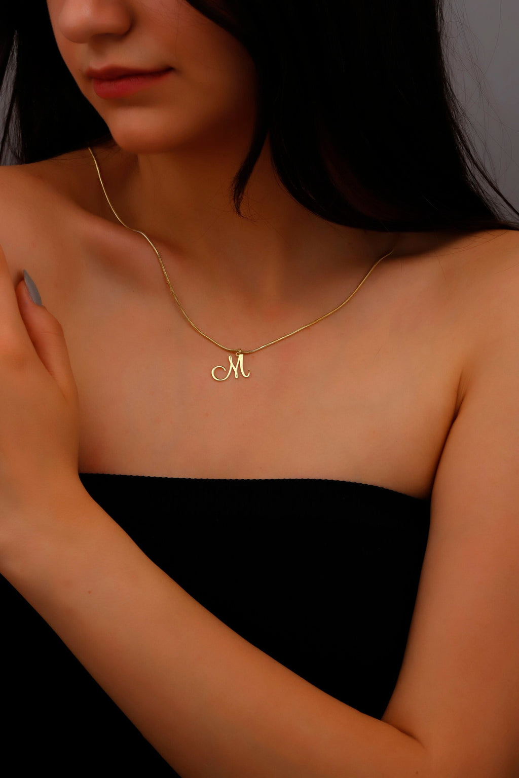 Dainty 14K Gold Initial Necklace with Snake Chain – Personalized Elegance for Every Occasion