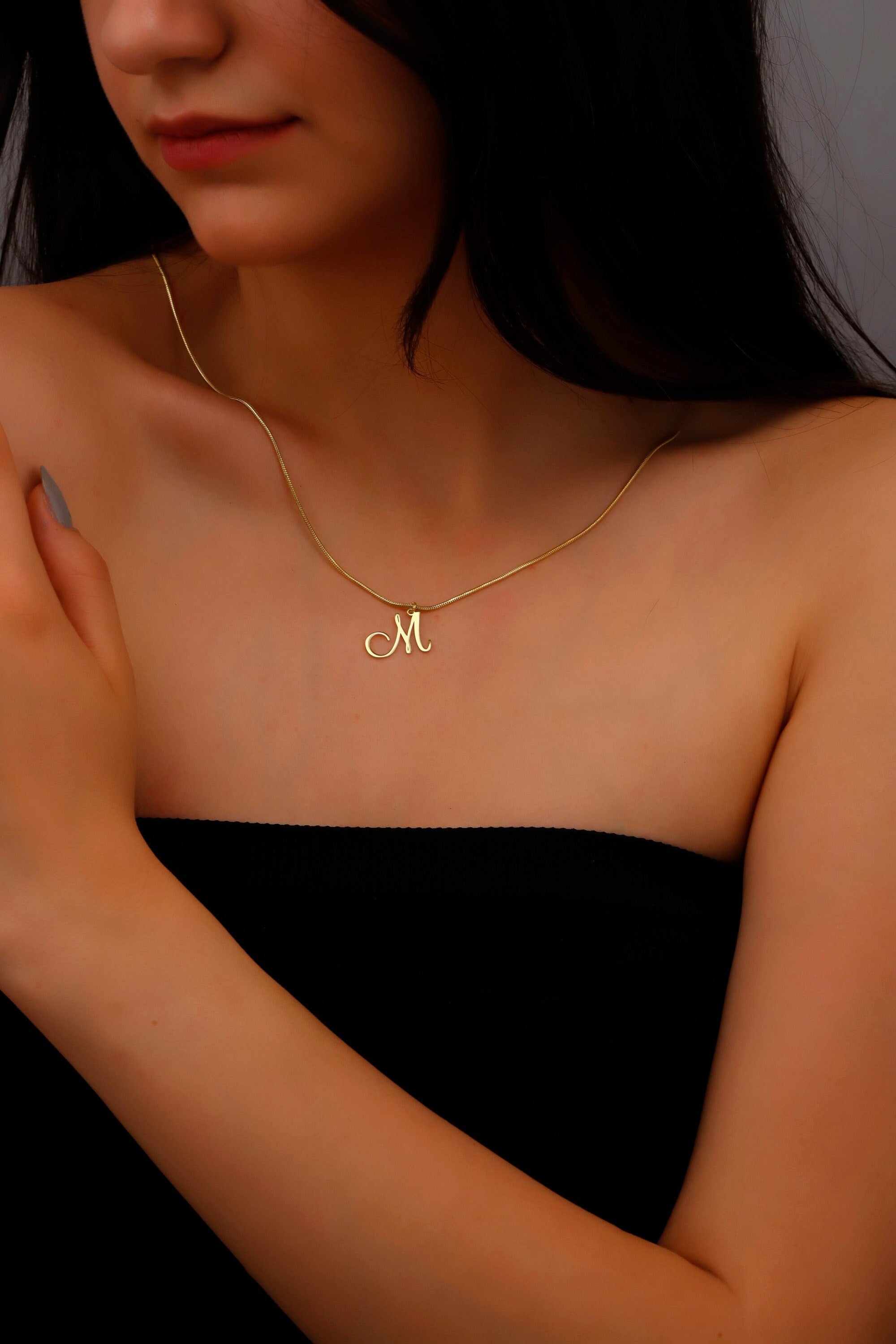 Dainty 14K Gold Initial Necklace with Snake Chain – Personalized Elegance for Every Occasion