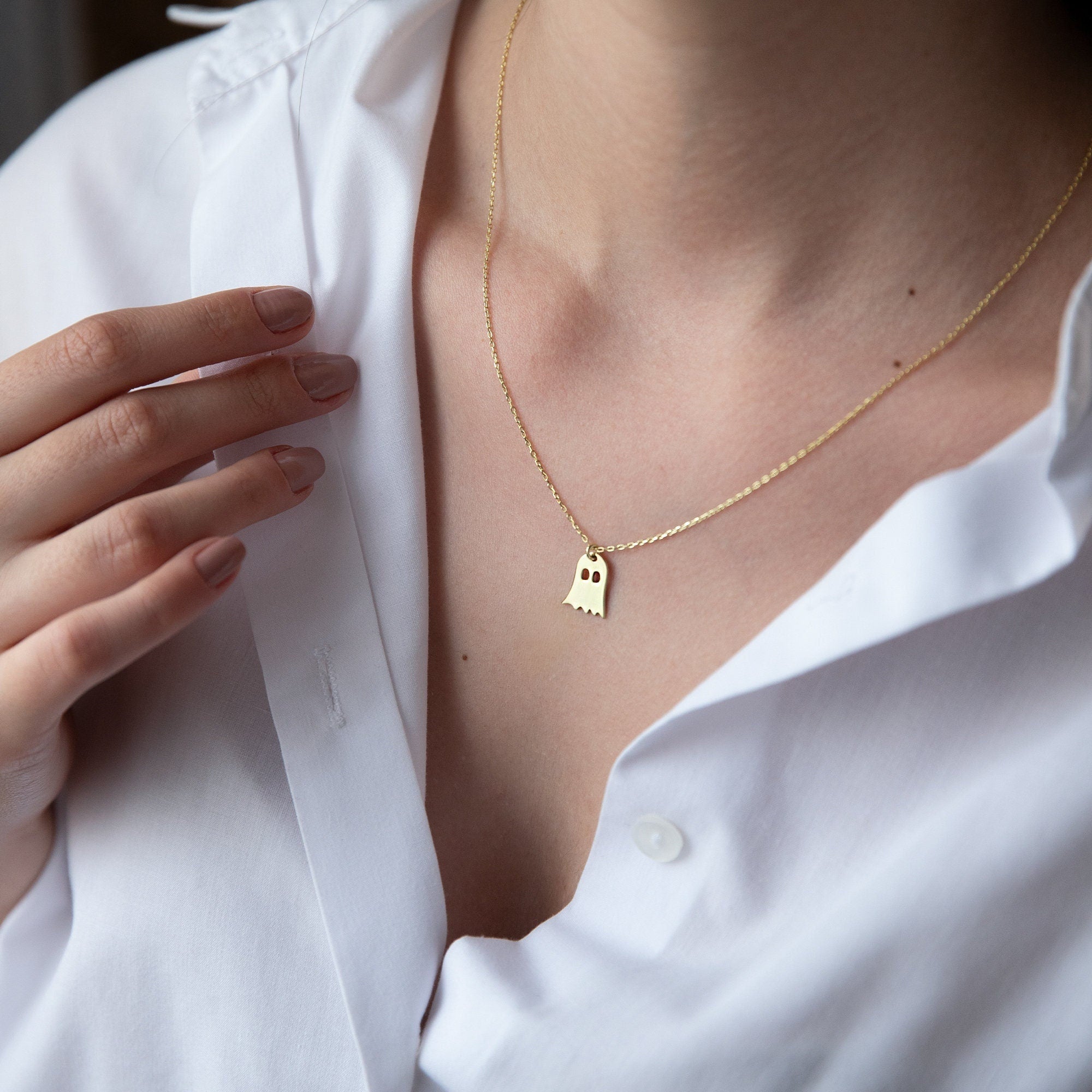 Boo-tiful 14K Gold Ghost Necklace | Tiny Spooky Charm for Halloween Gifts