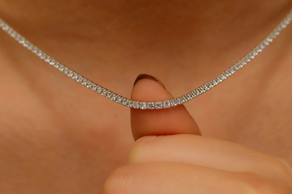 Diamond Tennis Choker Necklace in 925 Sterling Silver