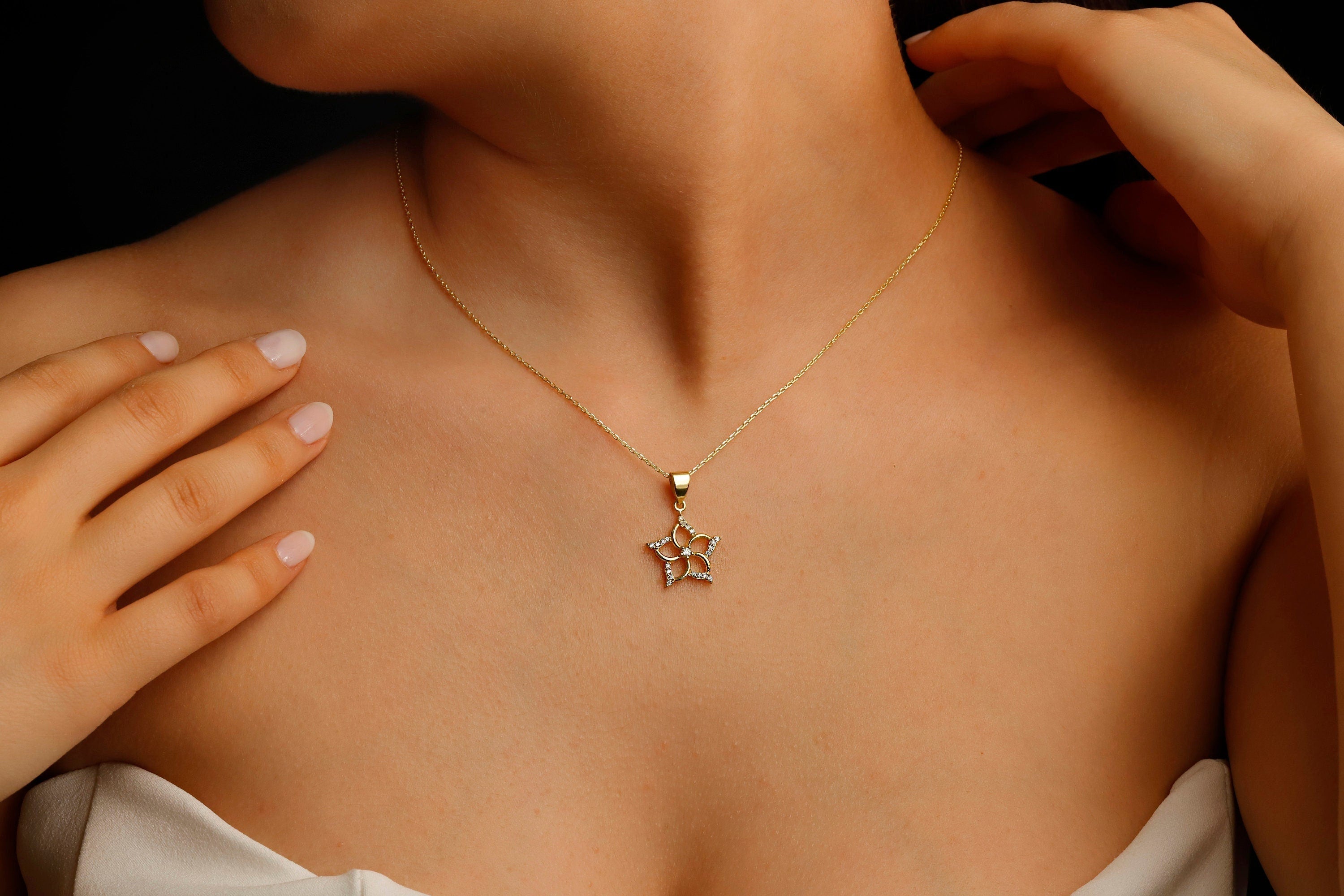 Aphrodite Dainty CZ Diamond Venus Flower Necklace | Symbol of Love & Beauty | Protection Pendant