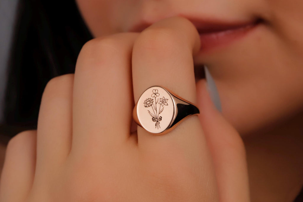 Blooming Birth flower Bouquet Ring - Customizable Month Flower Jewelry in Silver, Gold & Rose Gold
