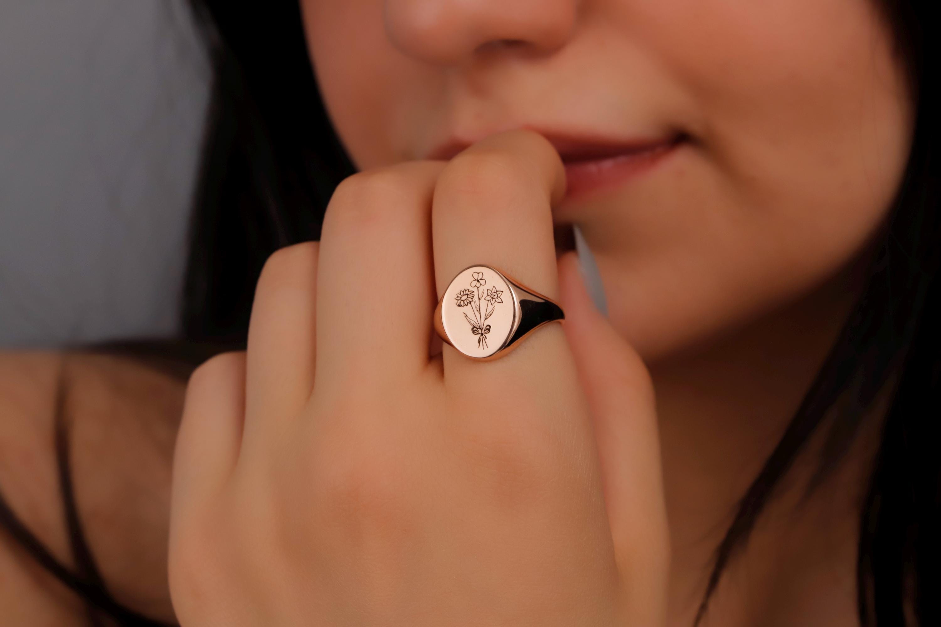 Blooming Birth flower Bouquet Ring - Customizable Month Flower Jewelry in Silver, Gold & Rose Gold