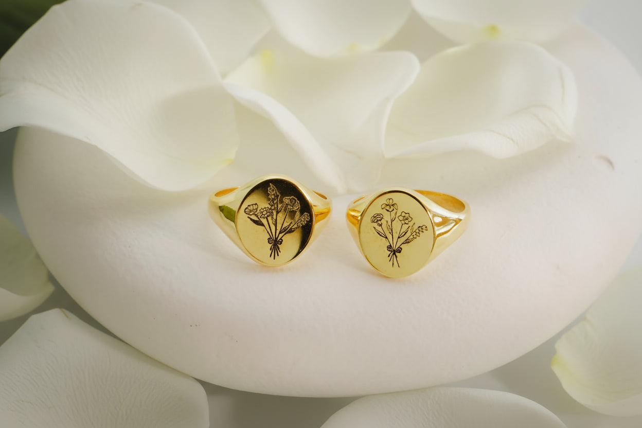 Blooming Birth flower Bouquet Ring - Customizable Month Flower Jewelry in Silver, Gold & Rose Gold