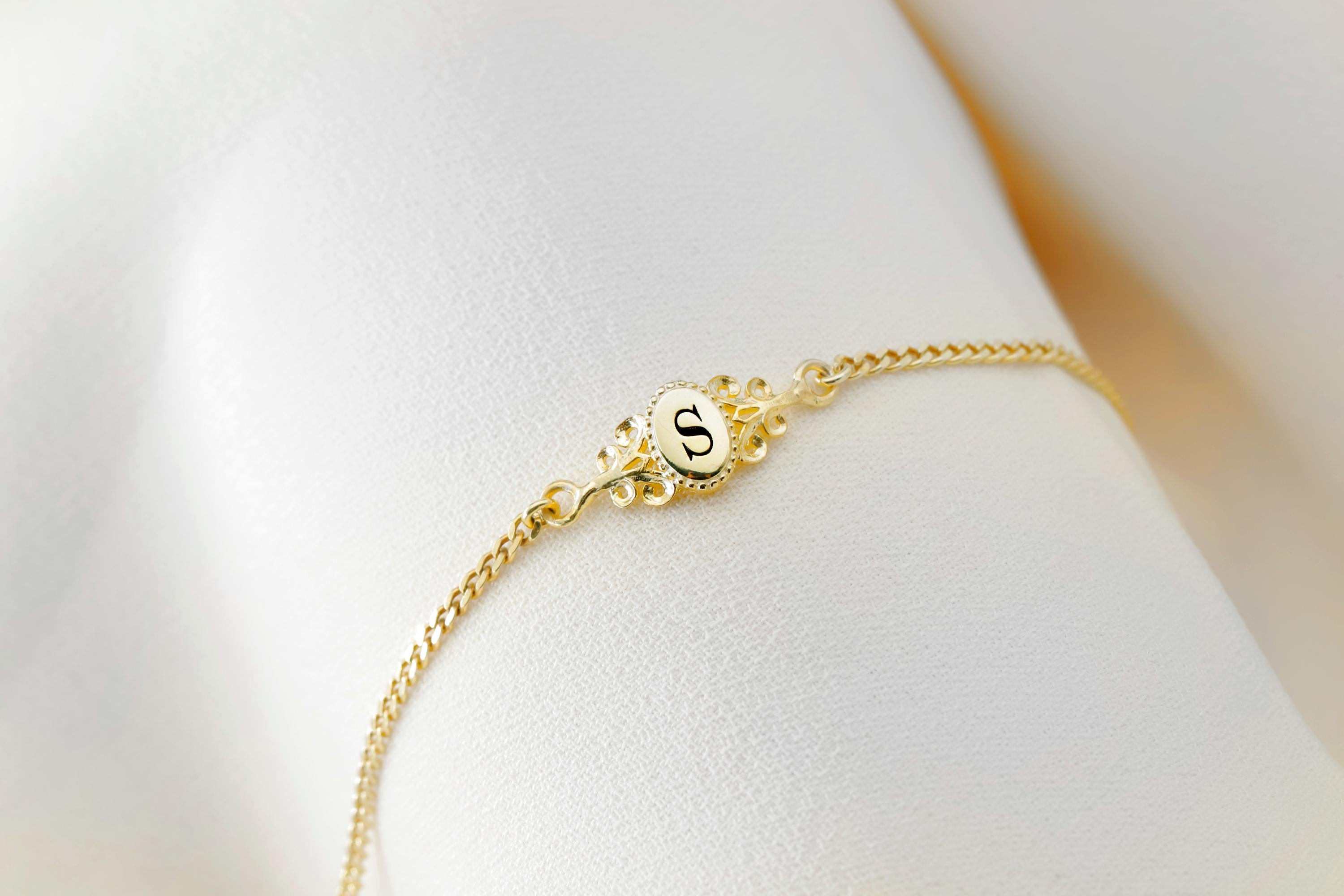 Personalized Vintage Letter Bracelet | 925 Sterling Silver | Birth Flower & Monogram Gift