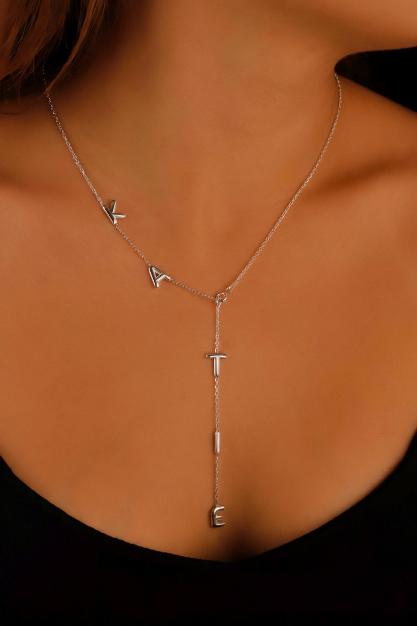 Personalized Lariat Name Necklace - Custom Bubble Initials for Unique Gifts