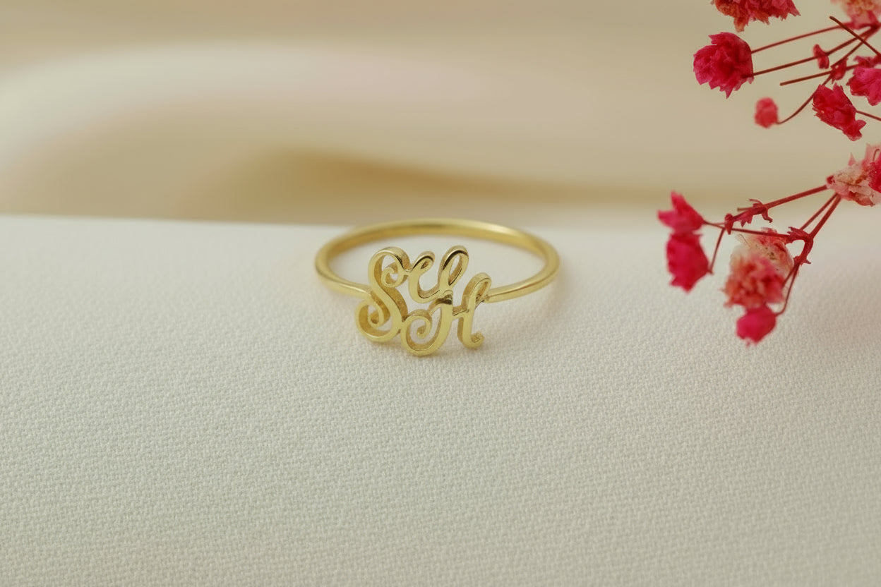 Customizable Monogram Letter Ring  in 925 Sterling Silver