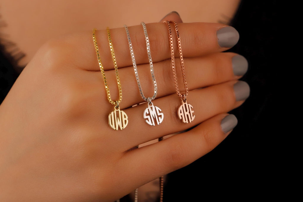 Elegant Essence Monogram Necklace with Box Chain | Dainty Sterling Silver Initials | Personalized Gold Letter Jewelry