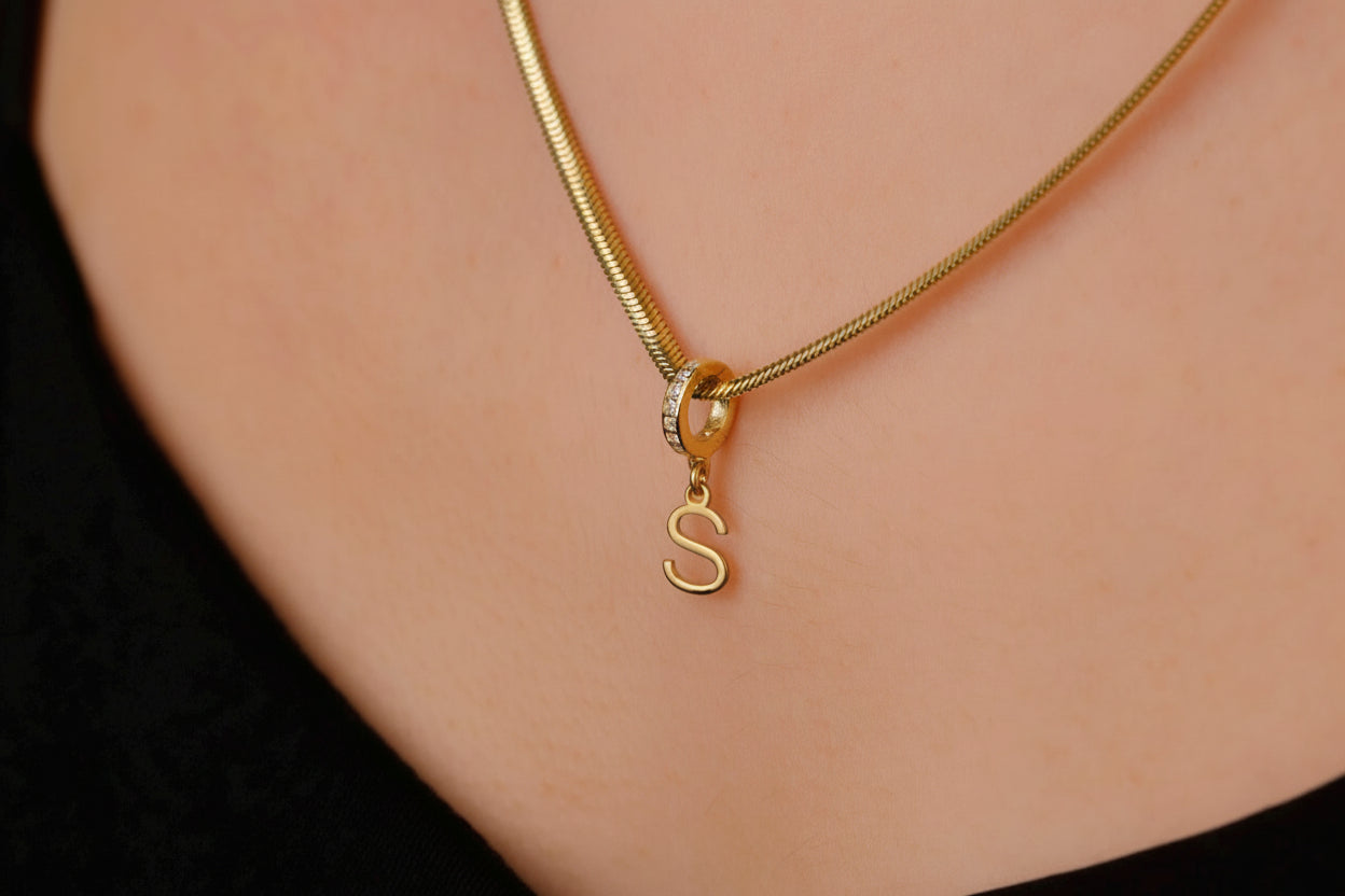 Elysian Jewelry Italian Snake Chain Initial Necklace - Dainty A-Z Letter Pendant