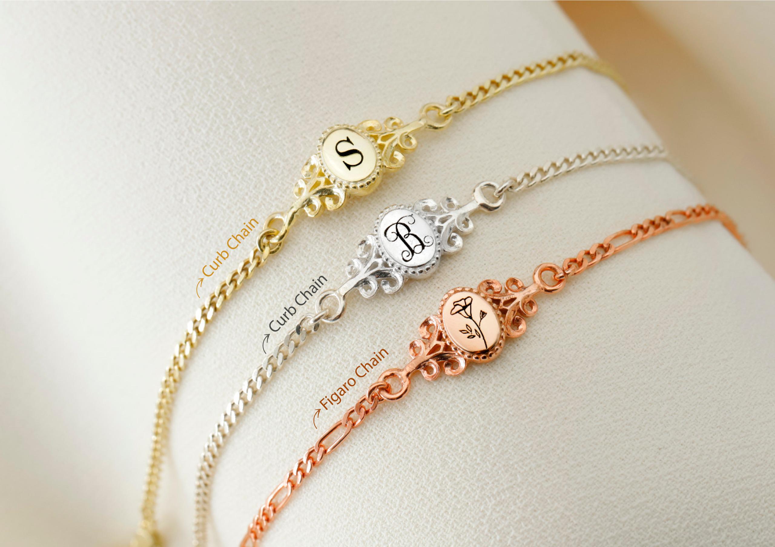 Personalized Vintage Letter Bracelet | 925 Sterling Silver | Birth Flower & Monogram Gift
