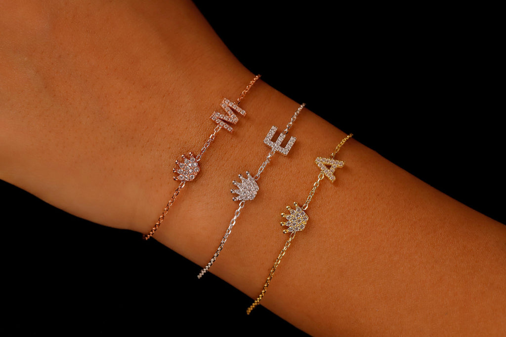 Crown Charm Custom Initial Bracelet