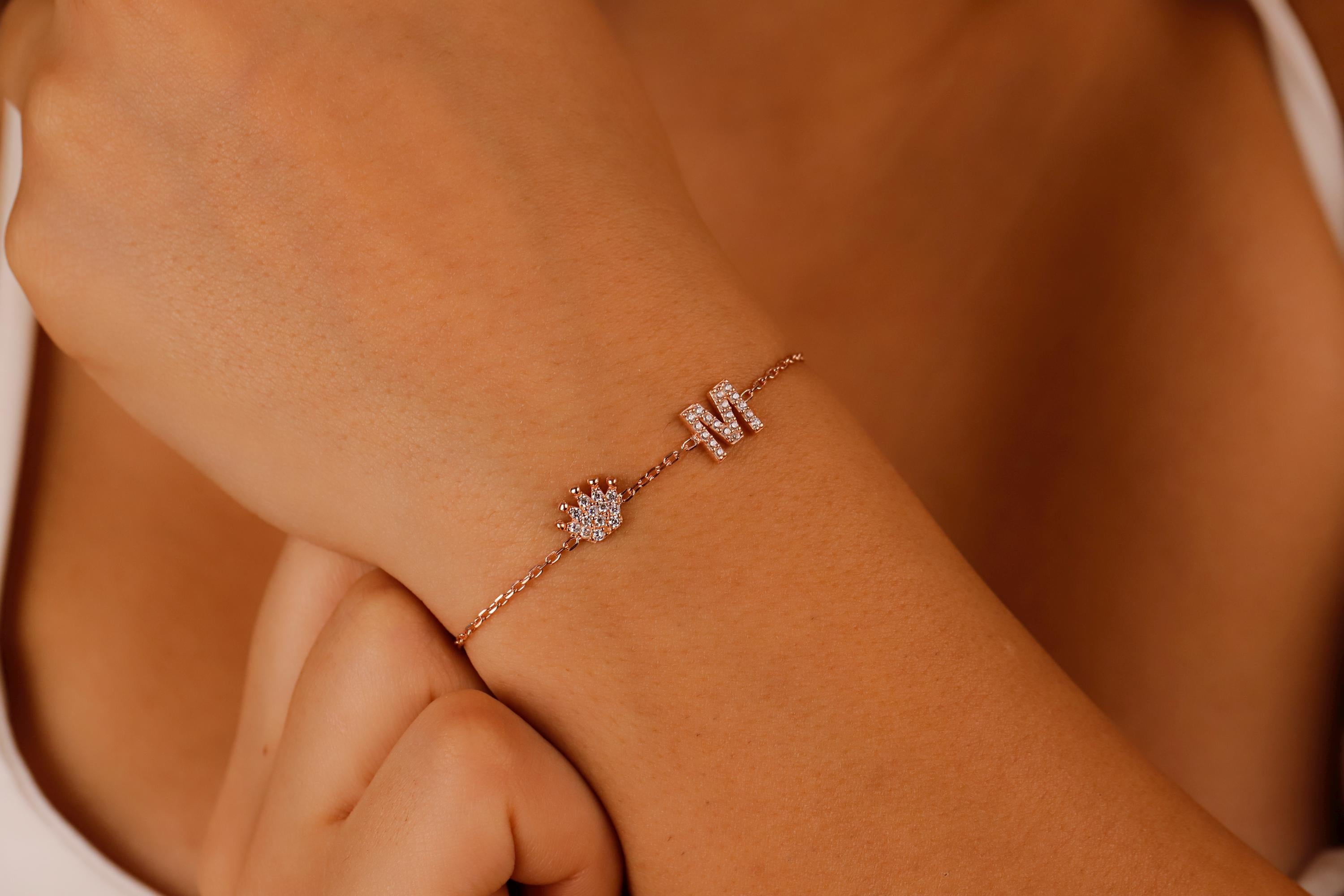 Crown Charm Custom Initial Bracelet