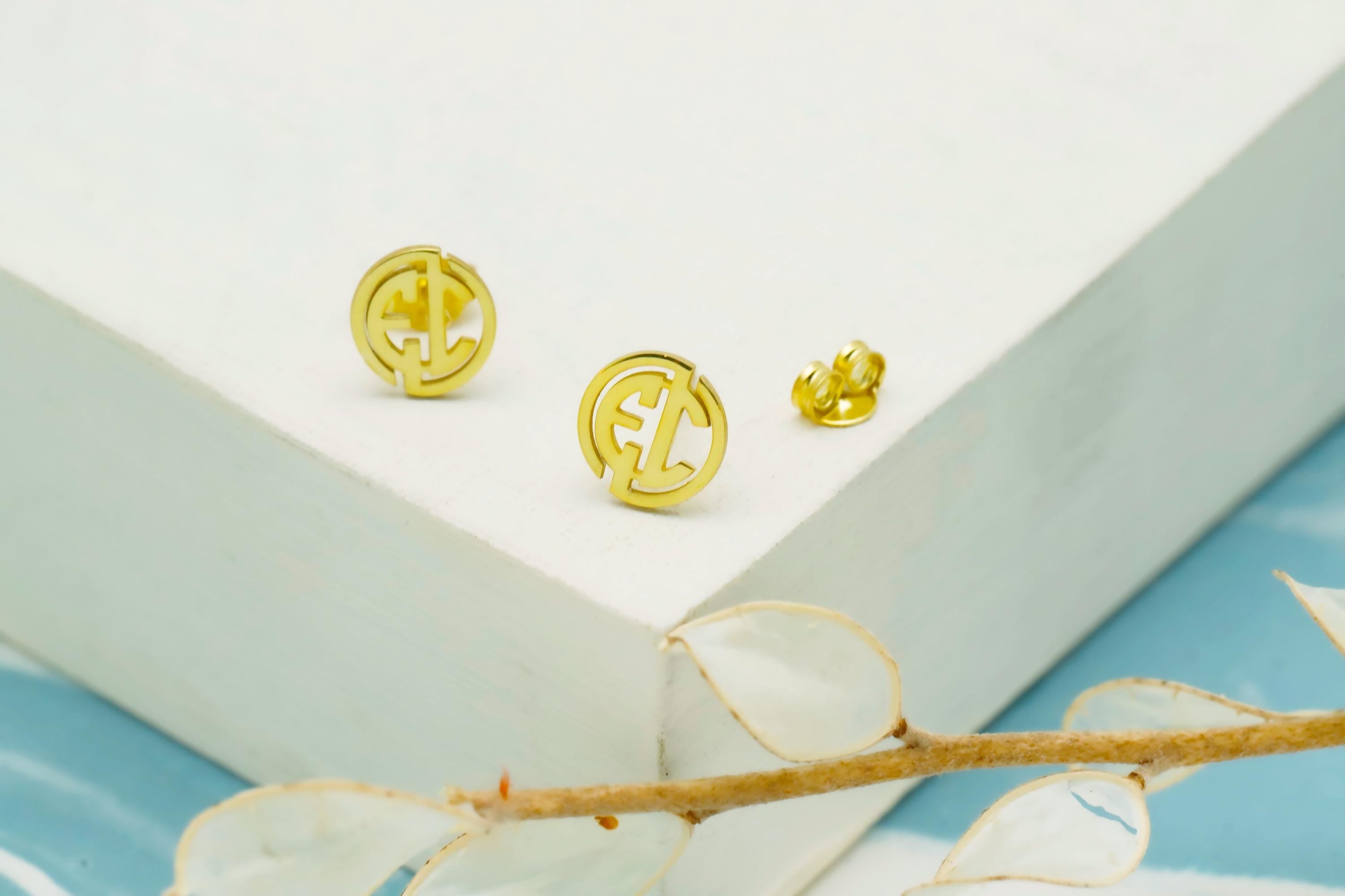 Custom Circle Monogram Earrings - Dazzling Sterling Silver Initials Studs