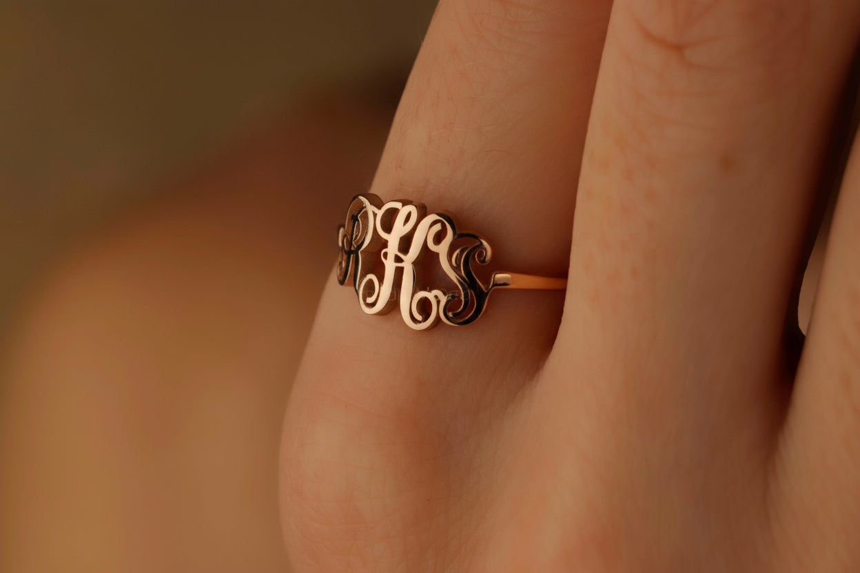 Customizable Monogram Letter Ring  in 925 Sterling Silver