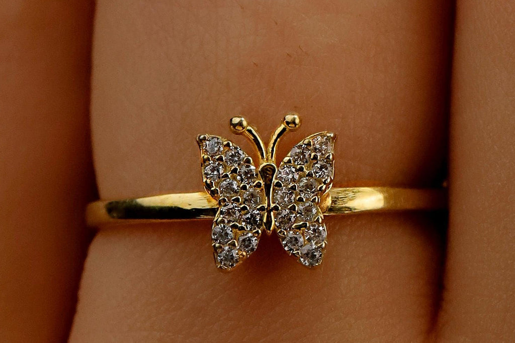 Butterfly Ring - Dainty Gold Minimalist Design with Sparkling Crystal Accents