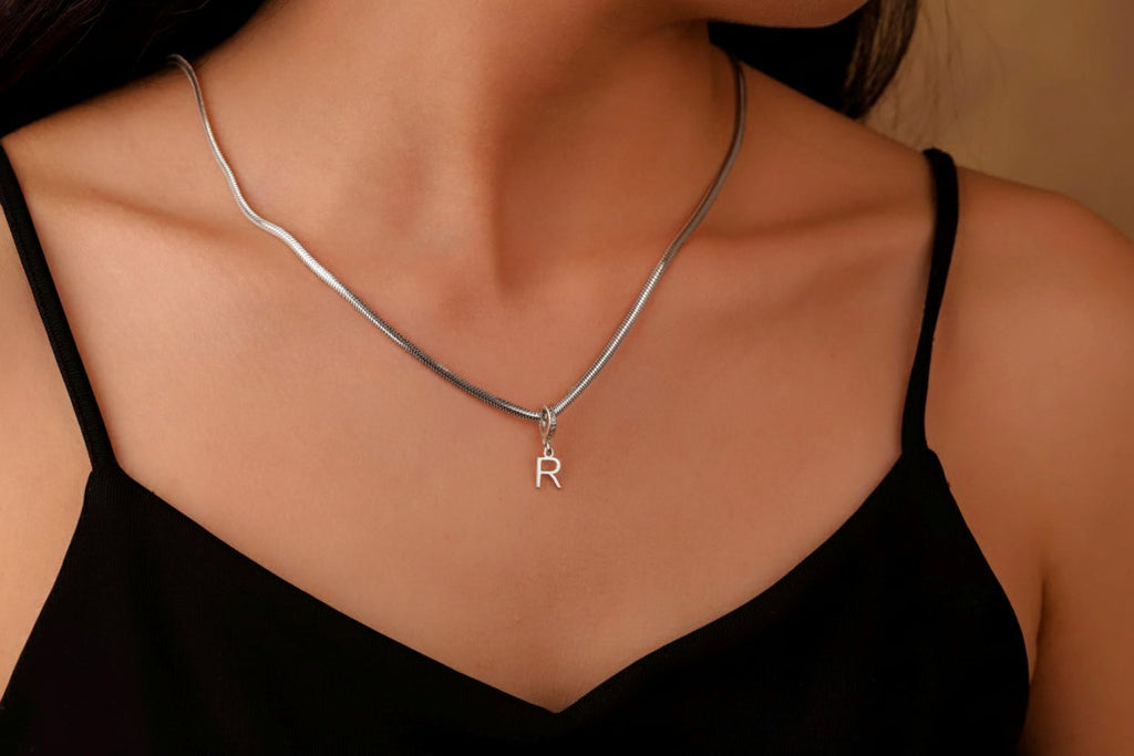 Elysian Jewelry Italian Snake Chain Initial Necklace - Dainty A-Z Letter Pendant